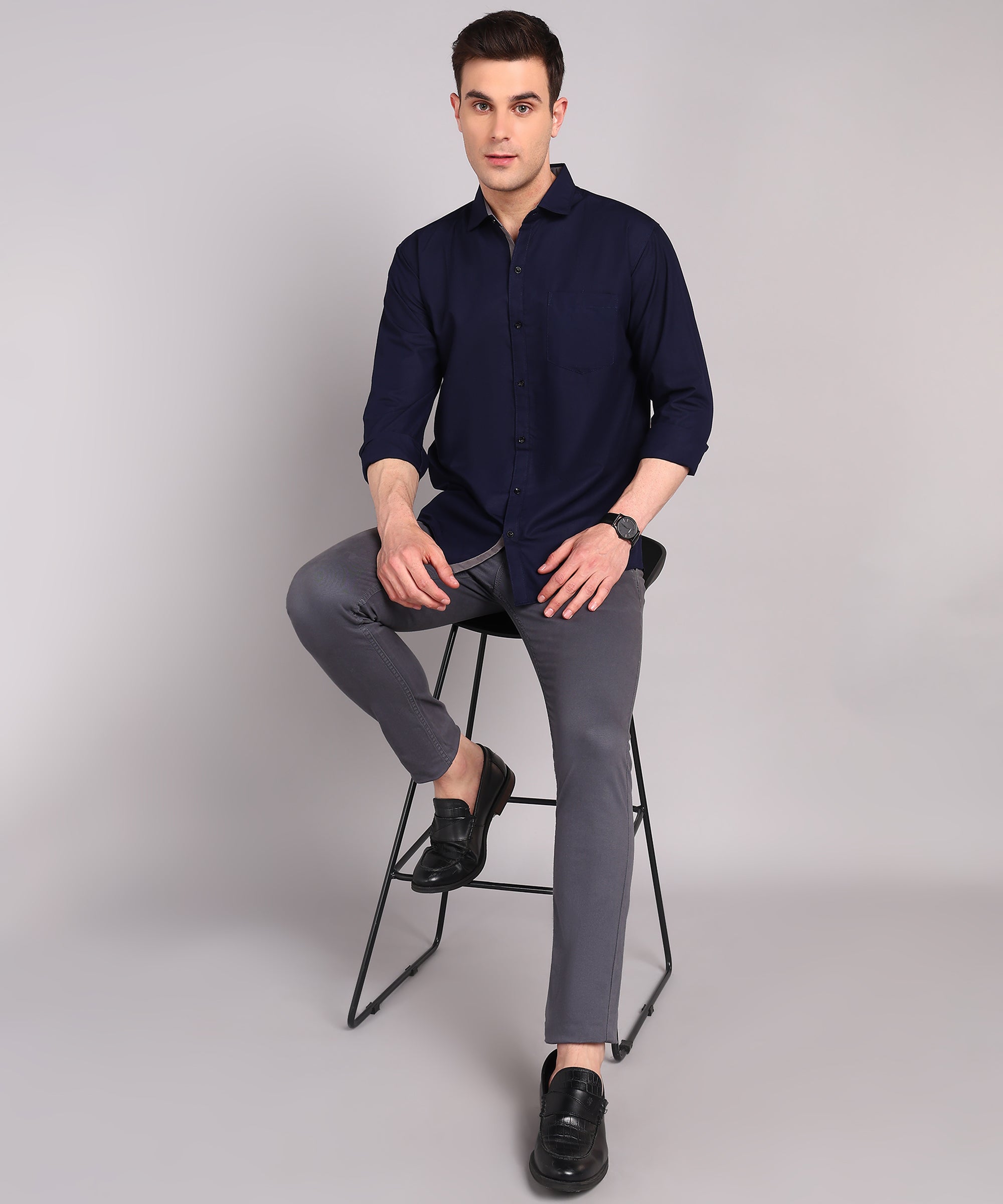 Sanganeri Solid Navy Cotton Shirt