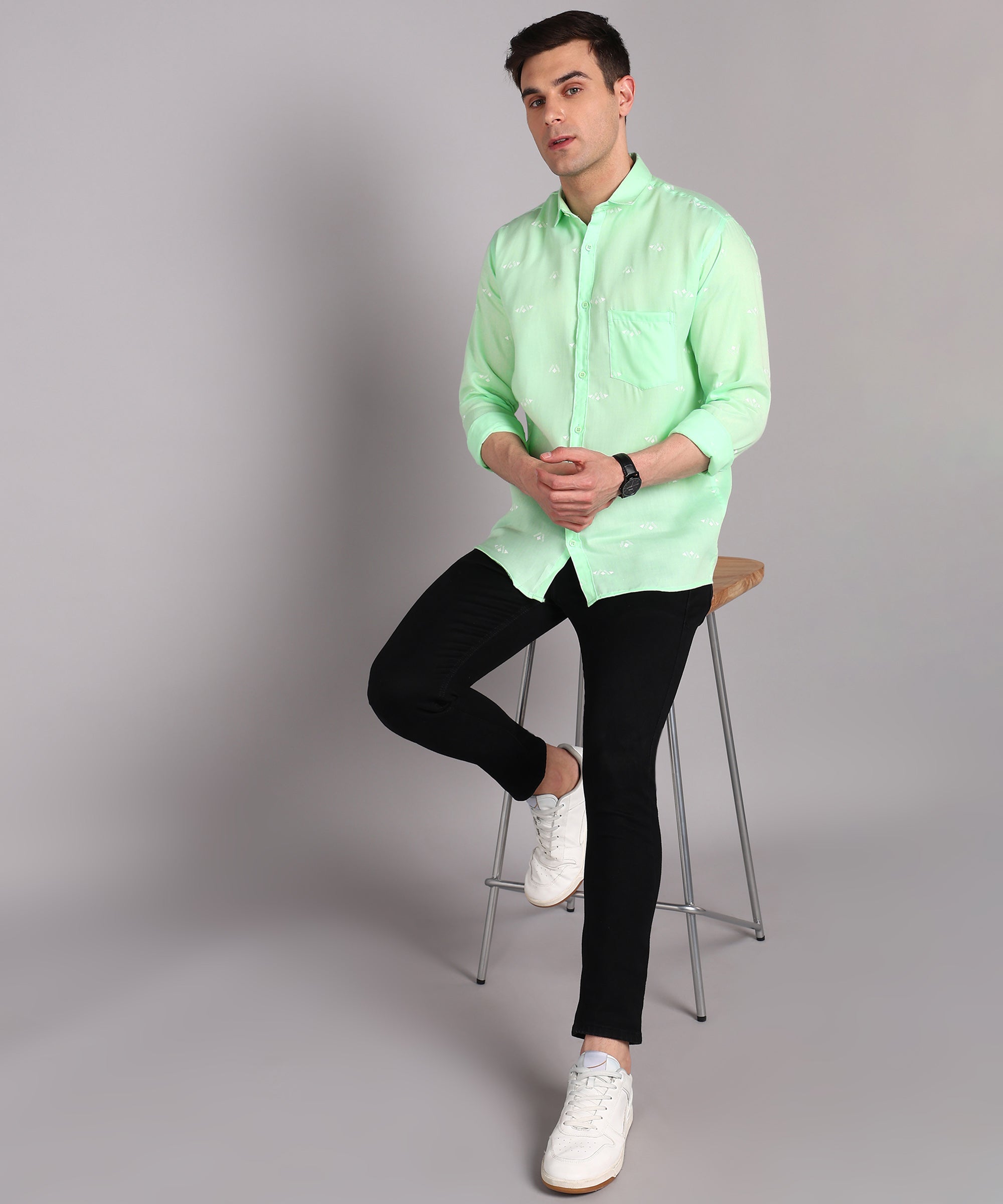 Sanganeri Mint Green Cotton Shirt
