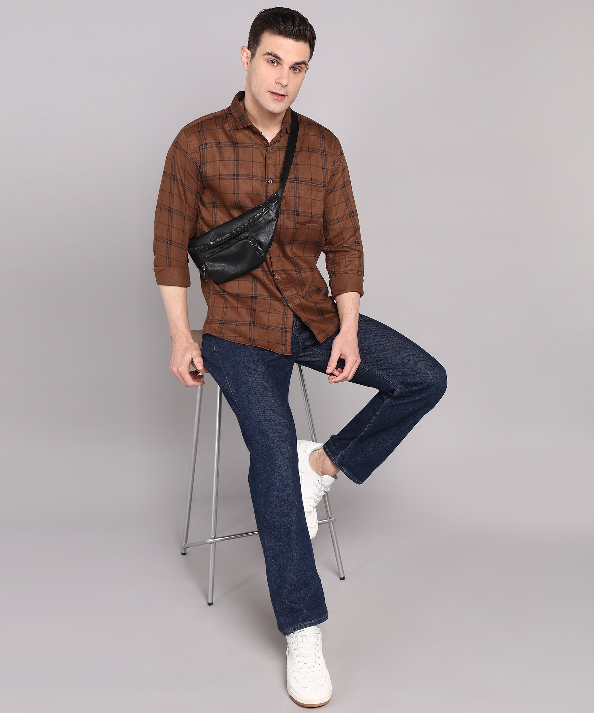 Sanganeri Brown & Black Checked Cotton Shirt