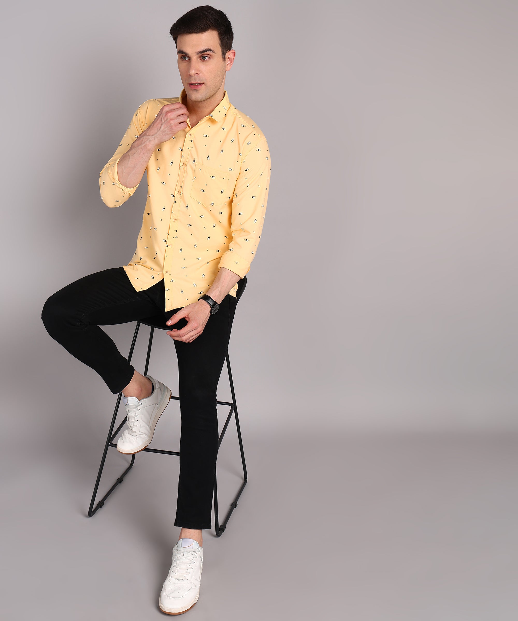 Sanganeri Yellow Printed Cotton Shirt
