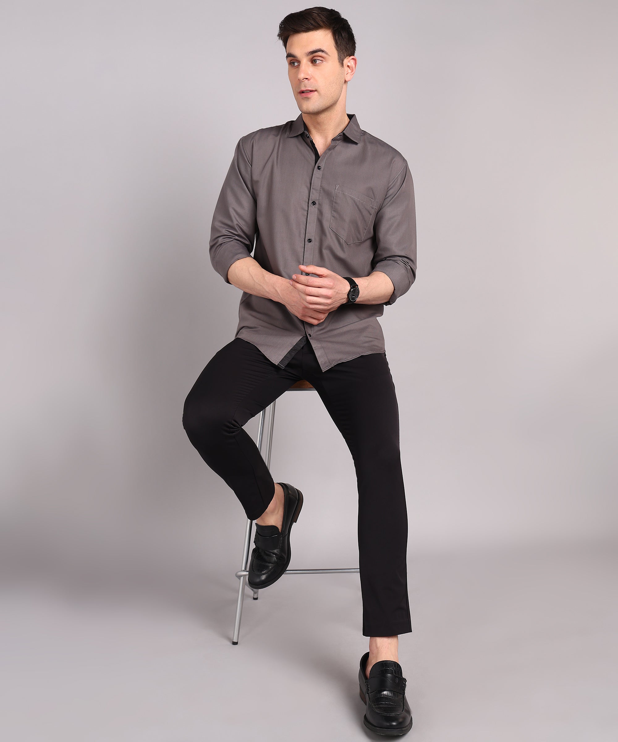 Sanganeri Solid Grey Cotton Shirt