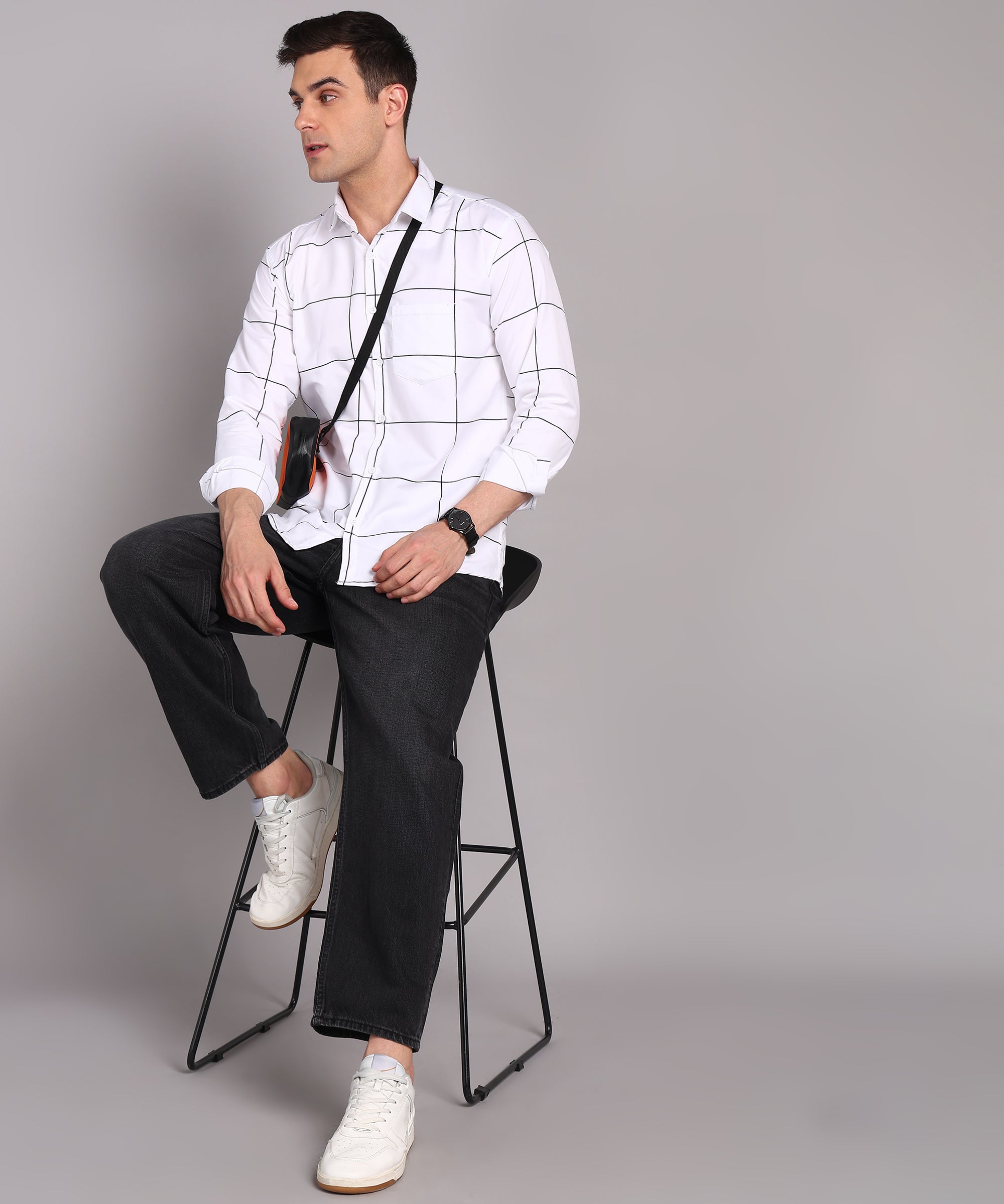Sanganeri White & Black Bold Checked Cotton Shirt