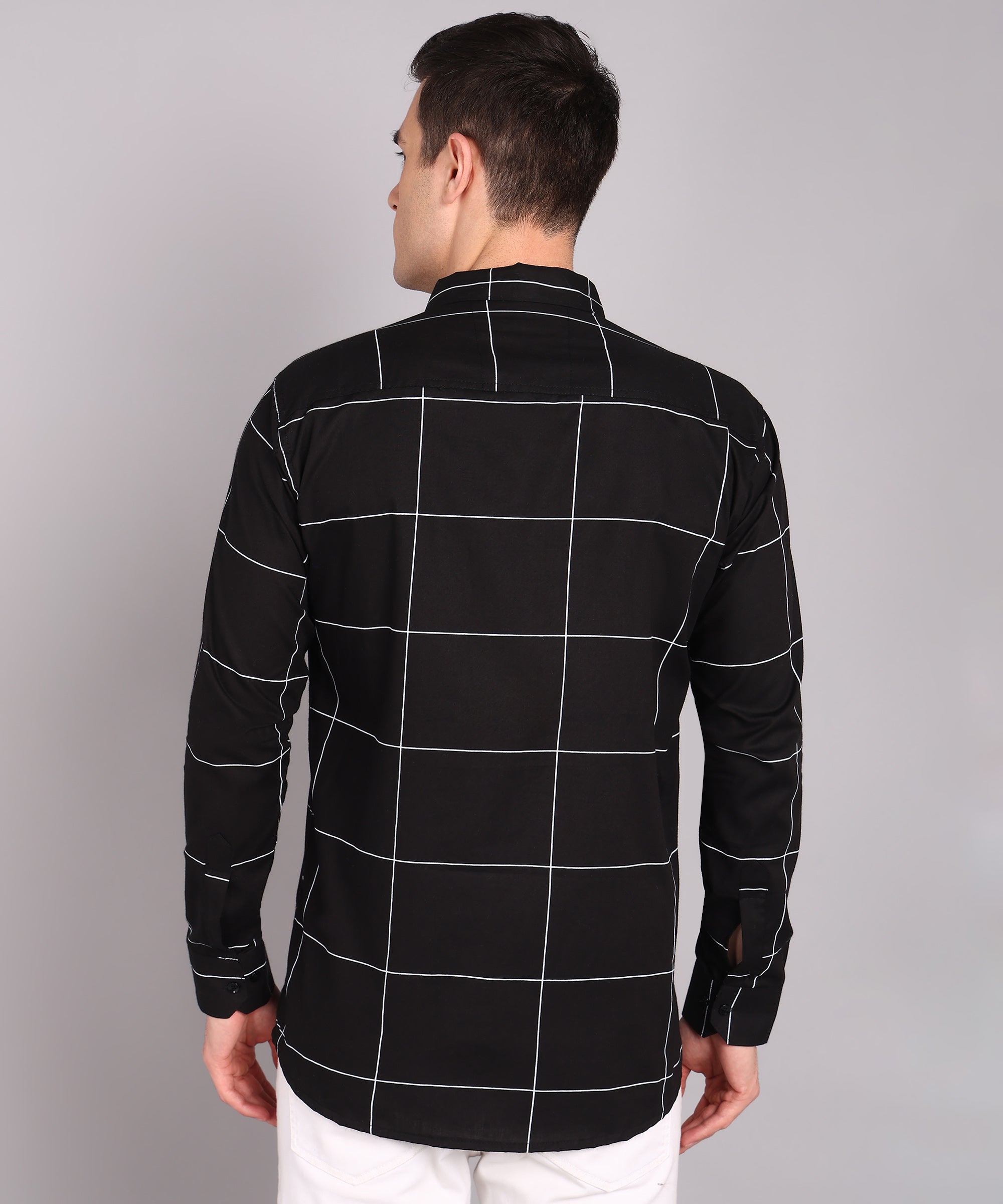 Black Windowpane Checks Slim Fit Casual Shirt