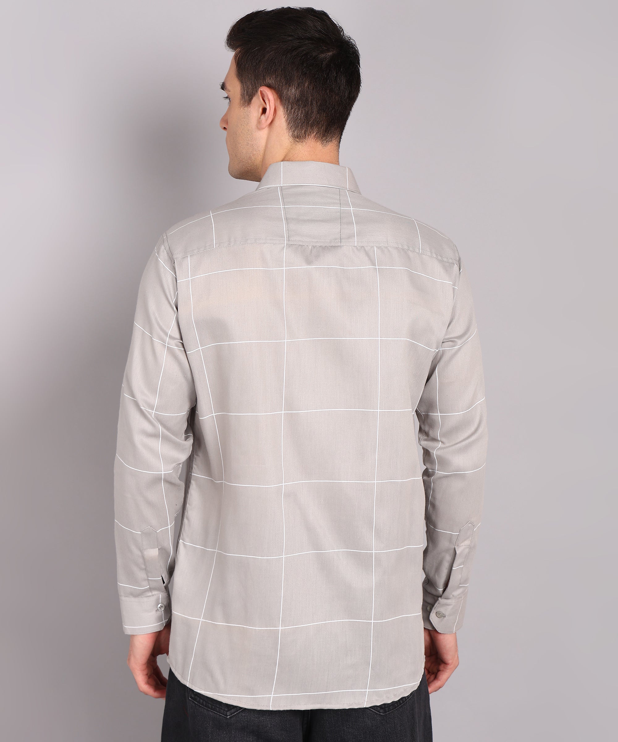 Sanganeri Grey & White Bold Checked Cotton Shirt