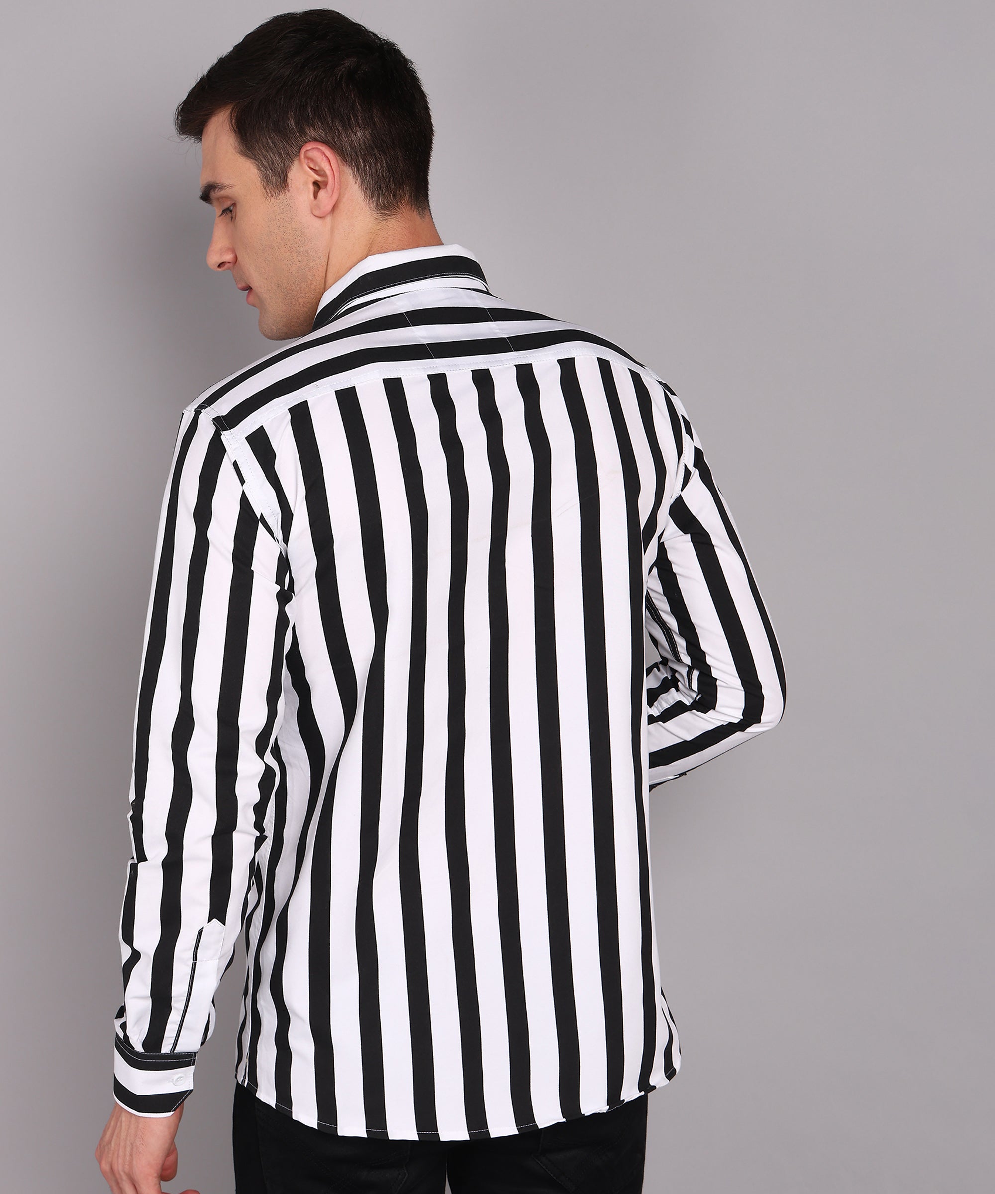 Sanganeri White & Black Striped Cotton Shirt