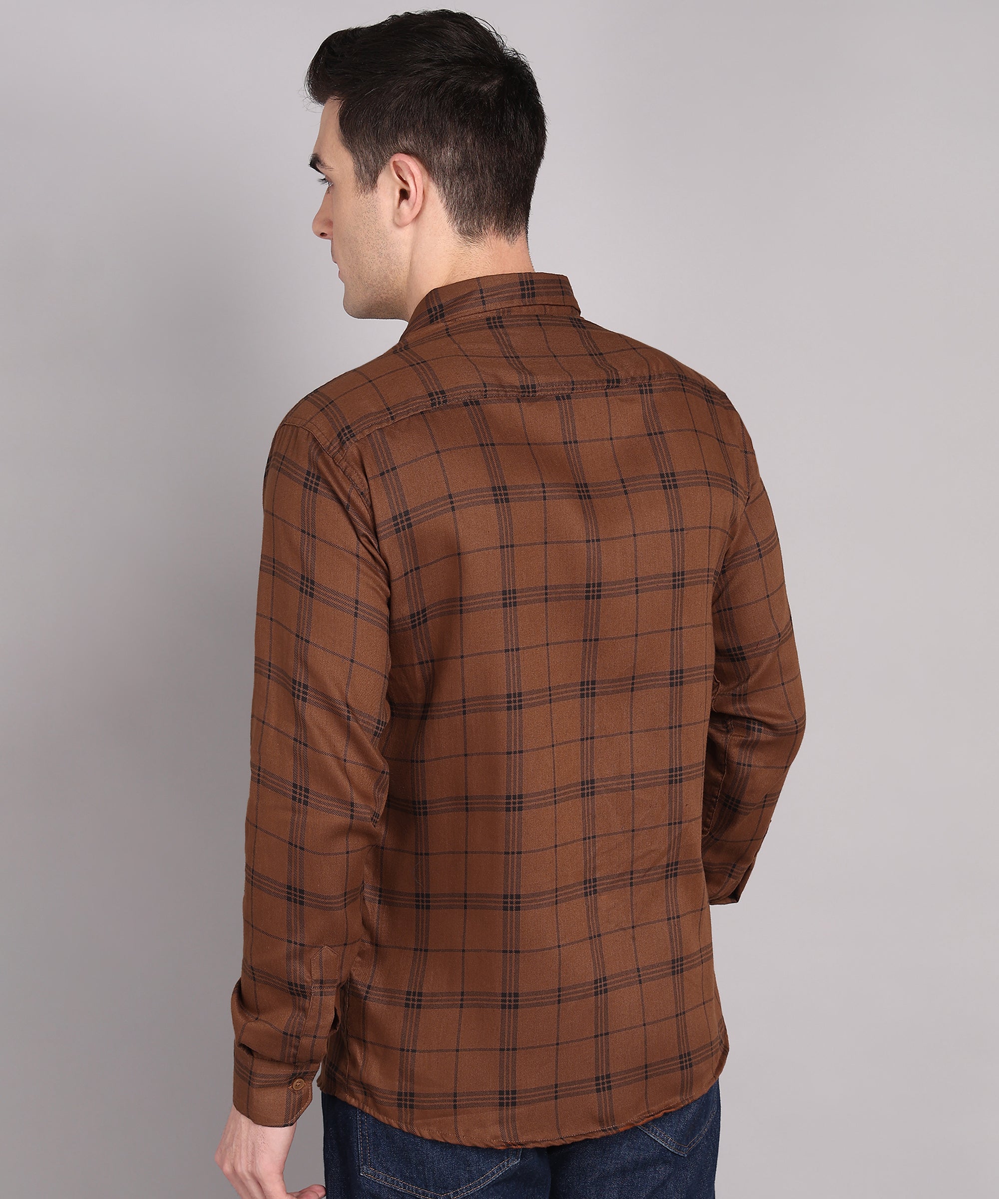 Sanganeri Brown & Black Checked Cotton Shirt