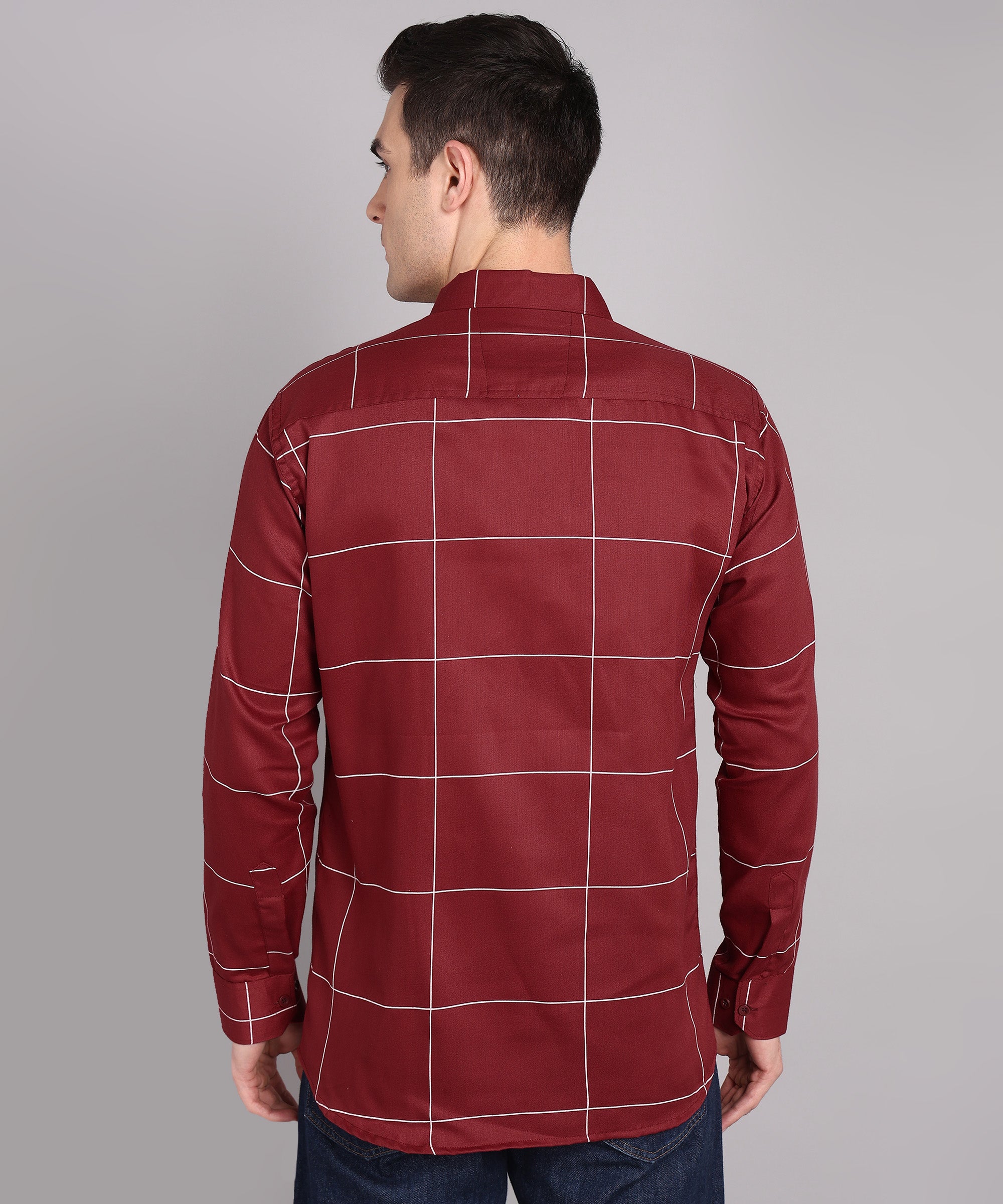 Sanganeri Maroon & White Bold Checked Cotton Shirt
