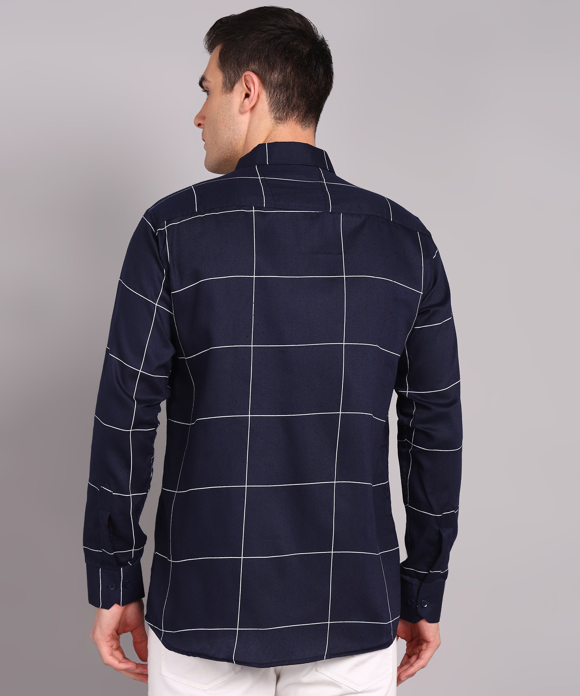Navy Blue Windowpane Check Casual Shirt