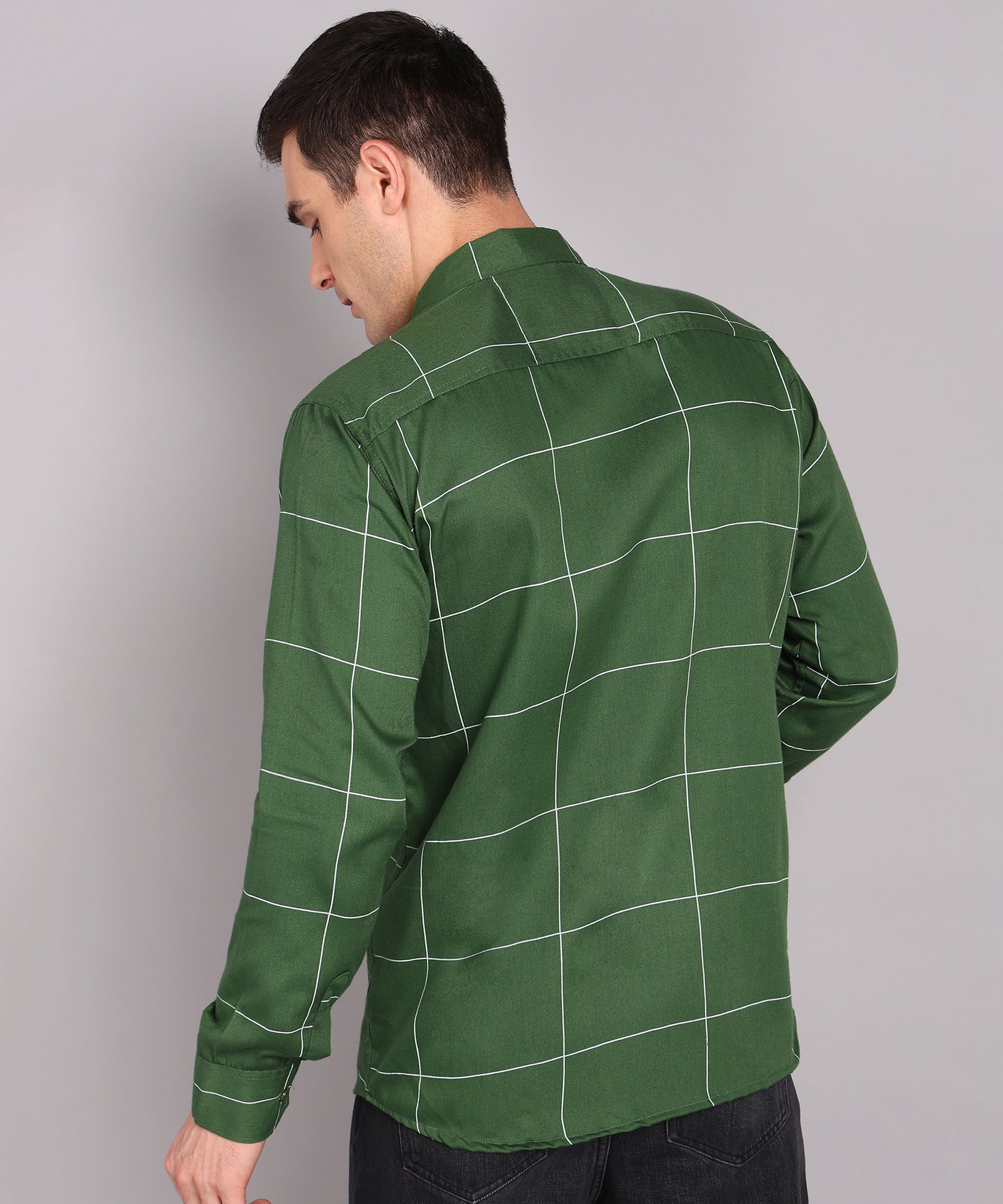 Sanganeri Green & White Bold Checked Cotton Shirt
