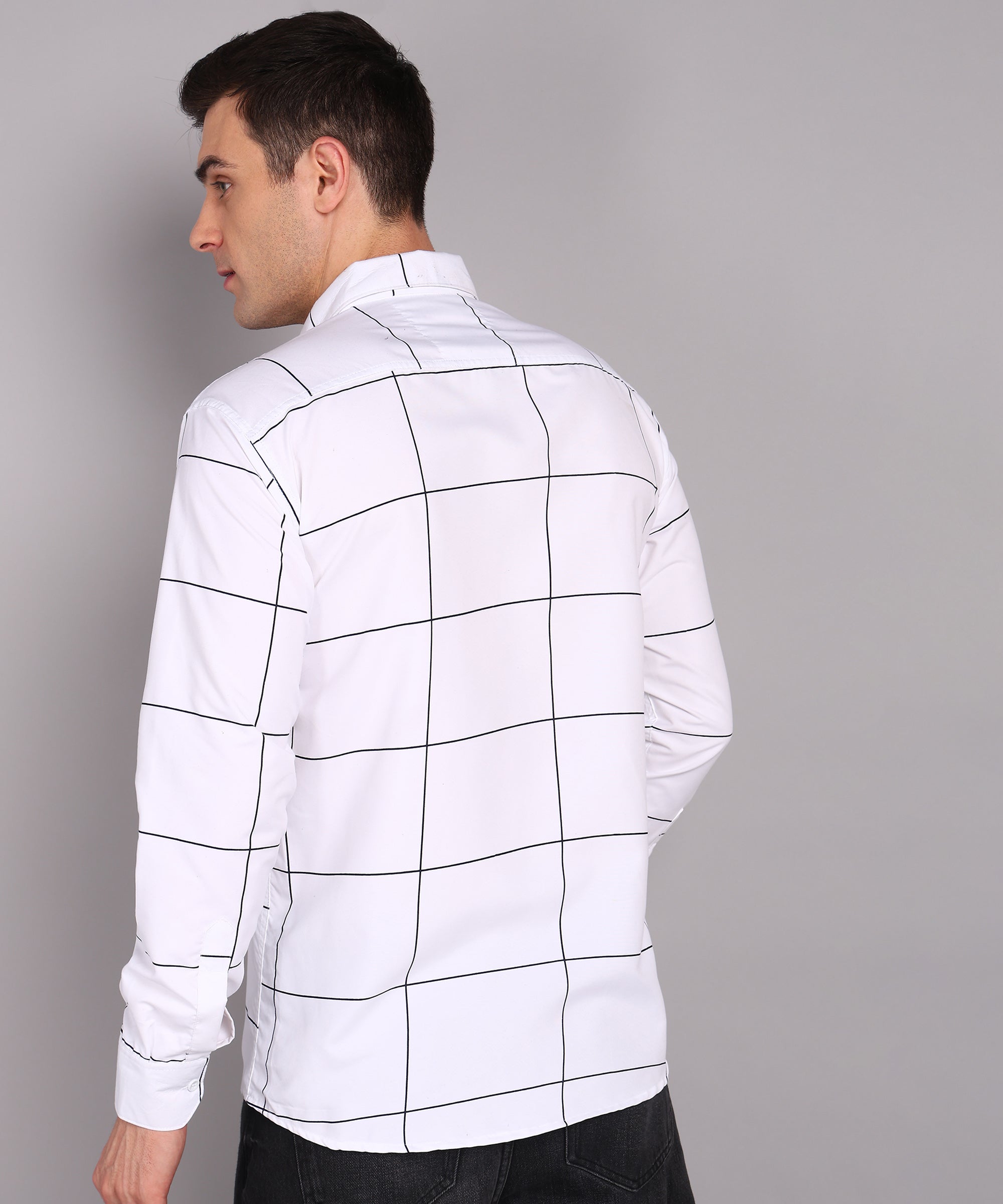Sanganeri White & Black Bold Checked Cotton Shirt