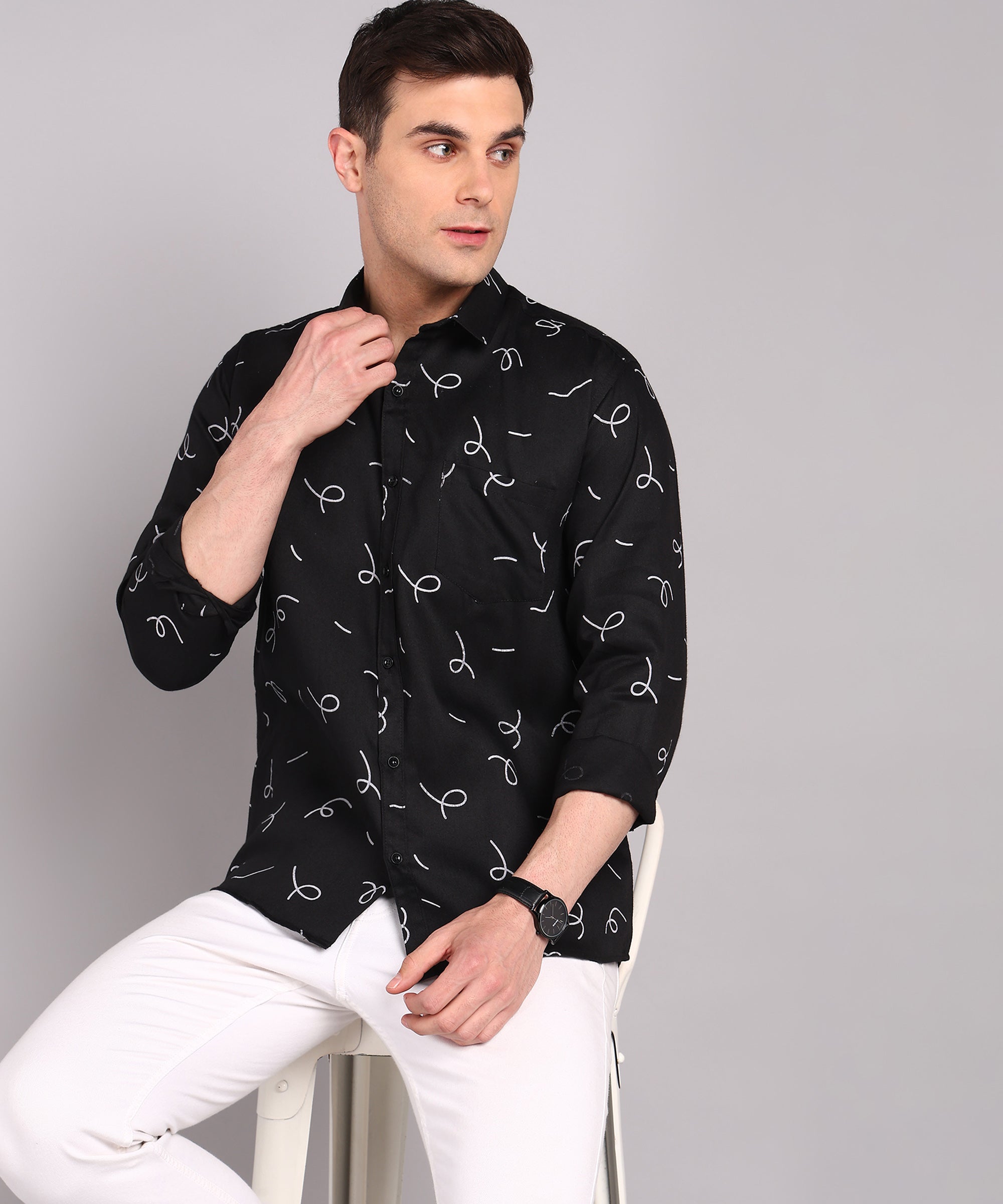 Sanganeri Black Printed Cotton Shirt