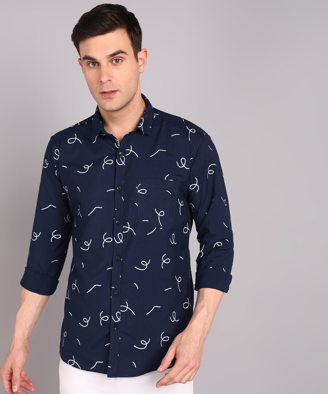 Sanganeri Navy Printed Cotton Shirt