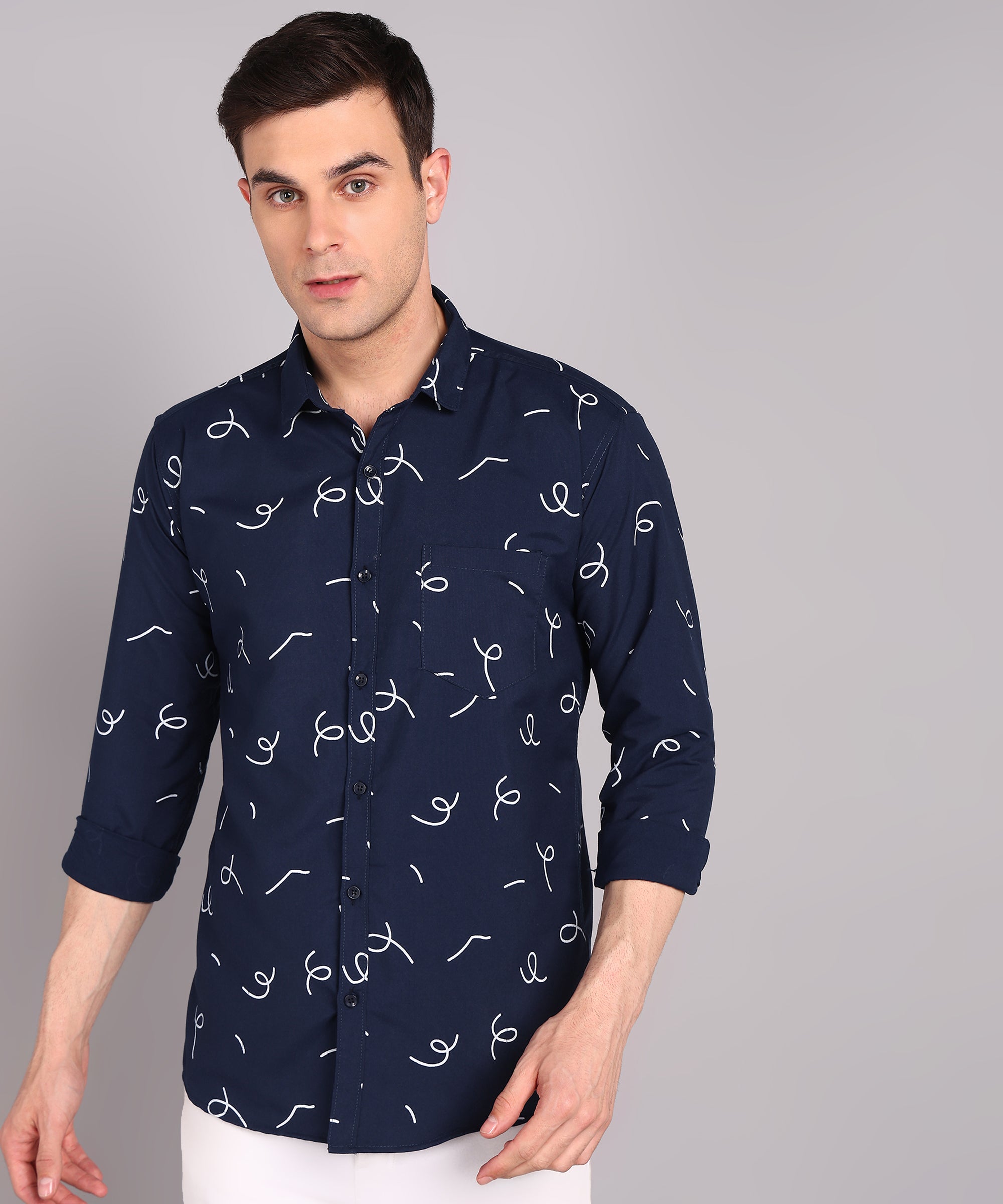 Sanganeri Navy Printed Cotton Shirt