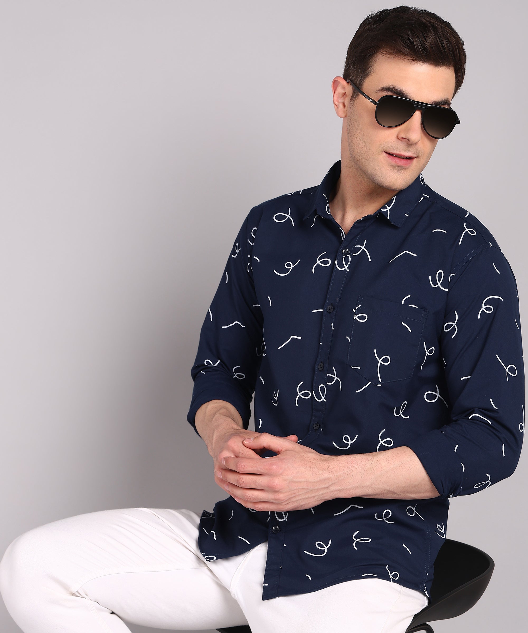Sanganeri Navy Printed Cotton Shirt