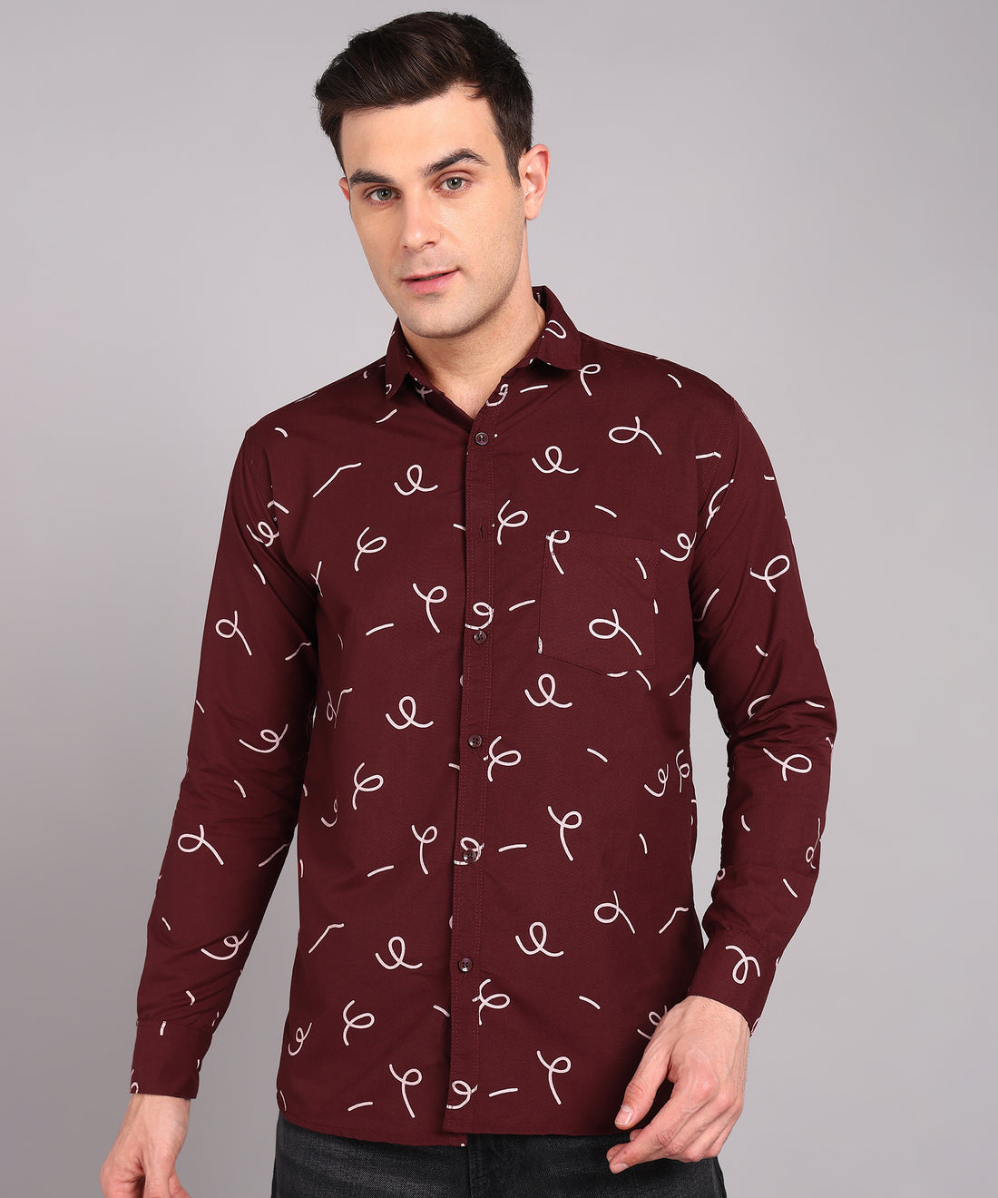 Sanganeri Maroon Printed Cotton Shirt
