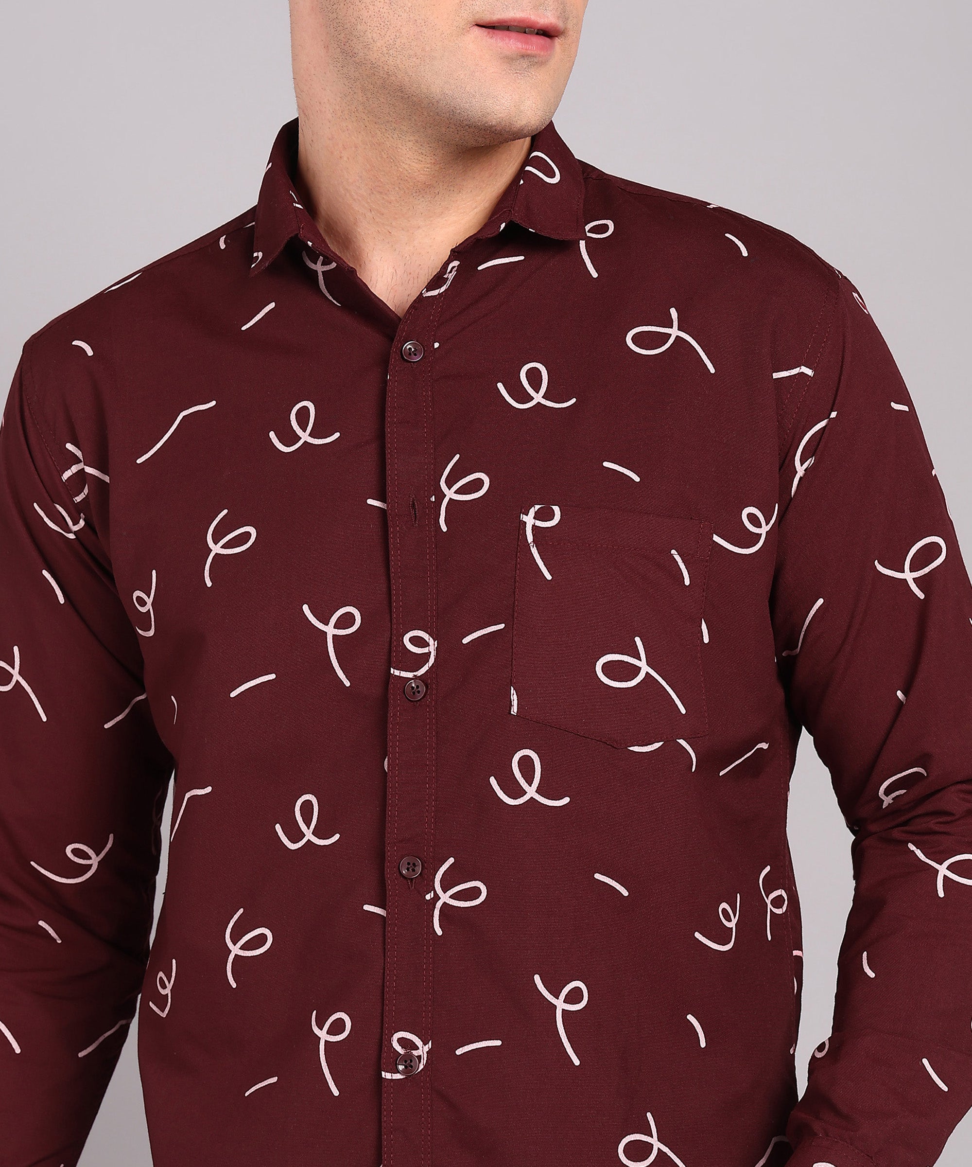 Sanganeri Maroon Printed Cotton Shirt
