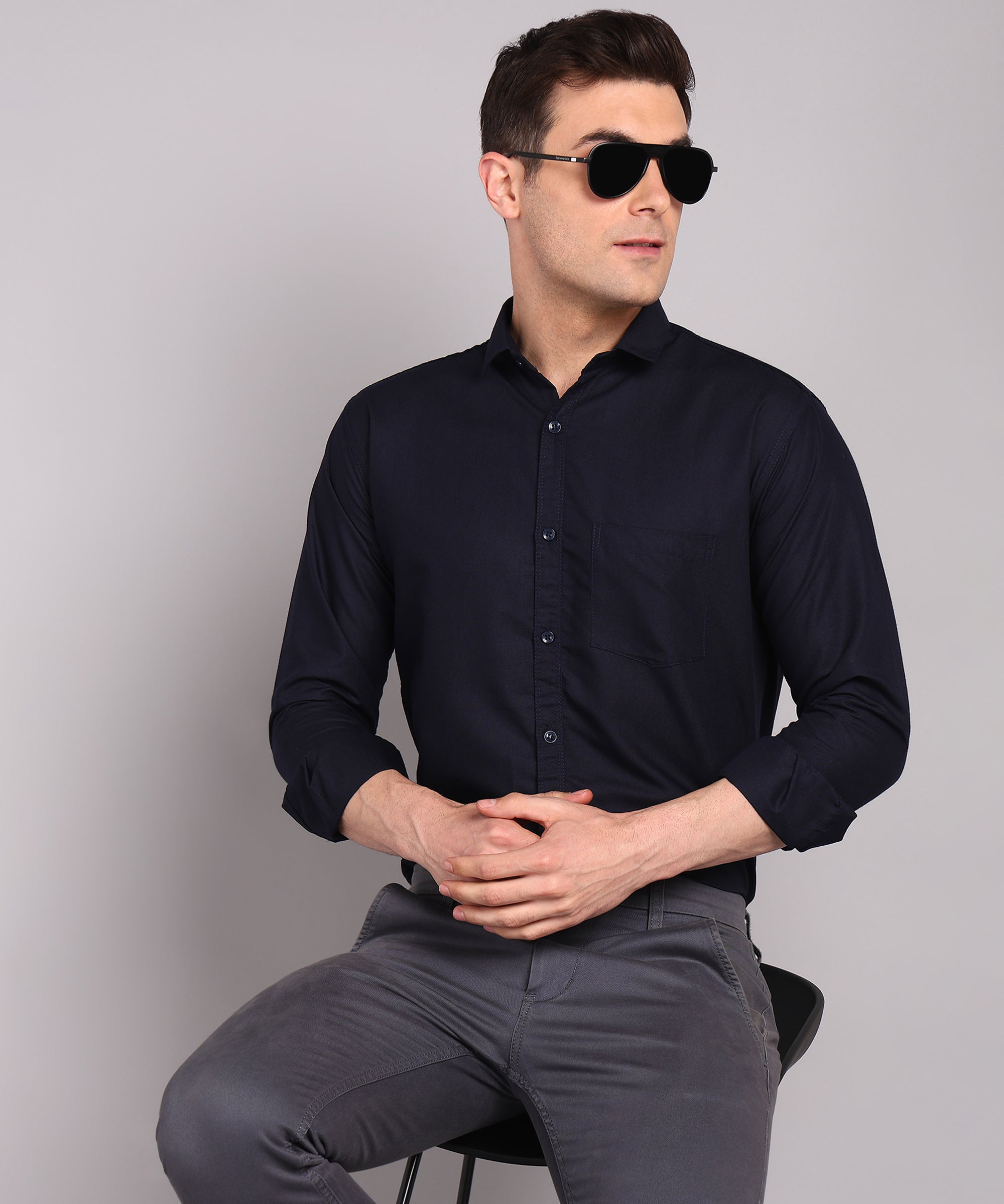 Sanganeri Dark Navy Cotton Shirt