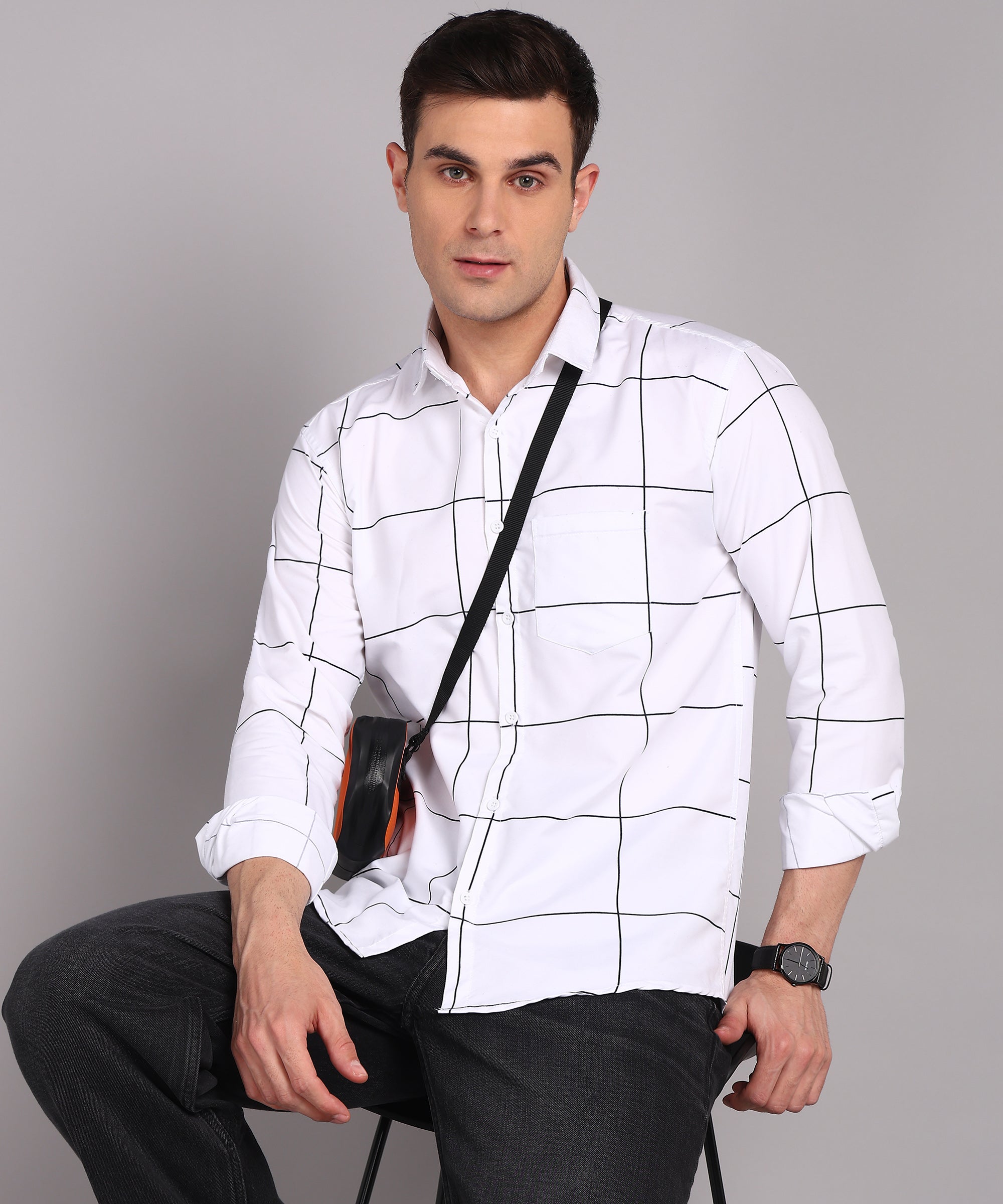 Sanganeri White & Black Bold Checked Cotton Shirt