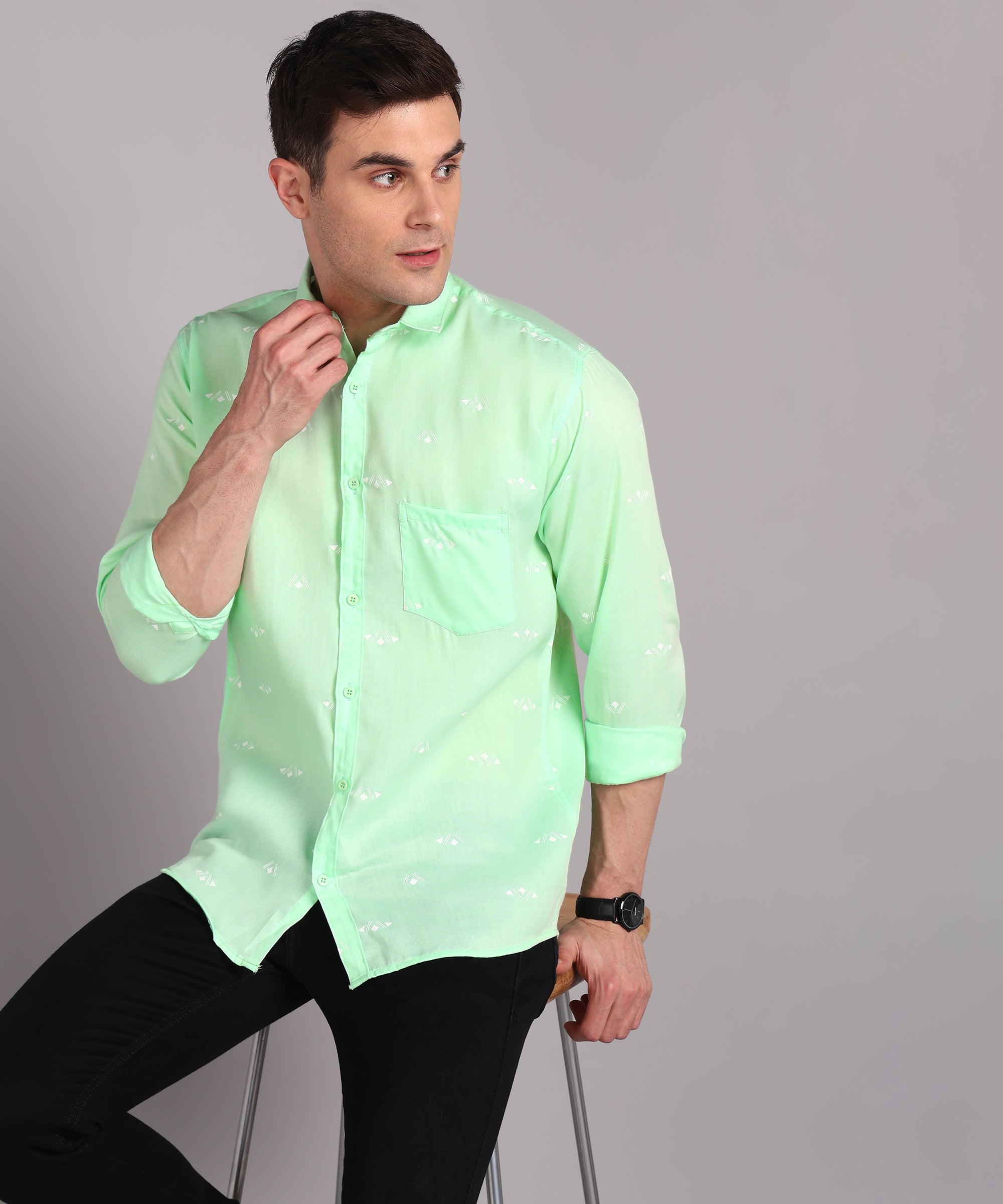 Sanganeri Mint Green Cotton Shirt