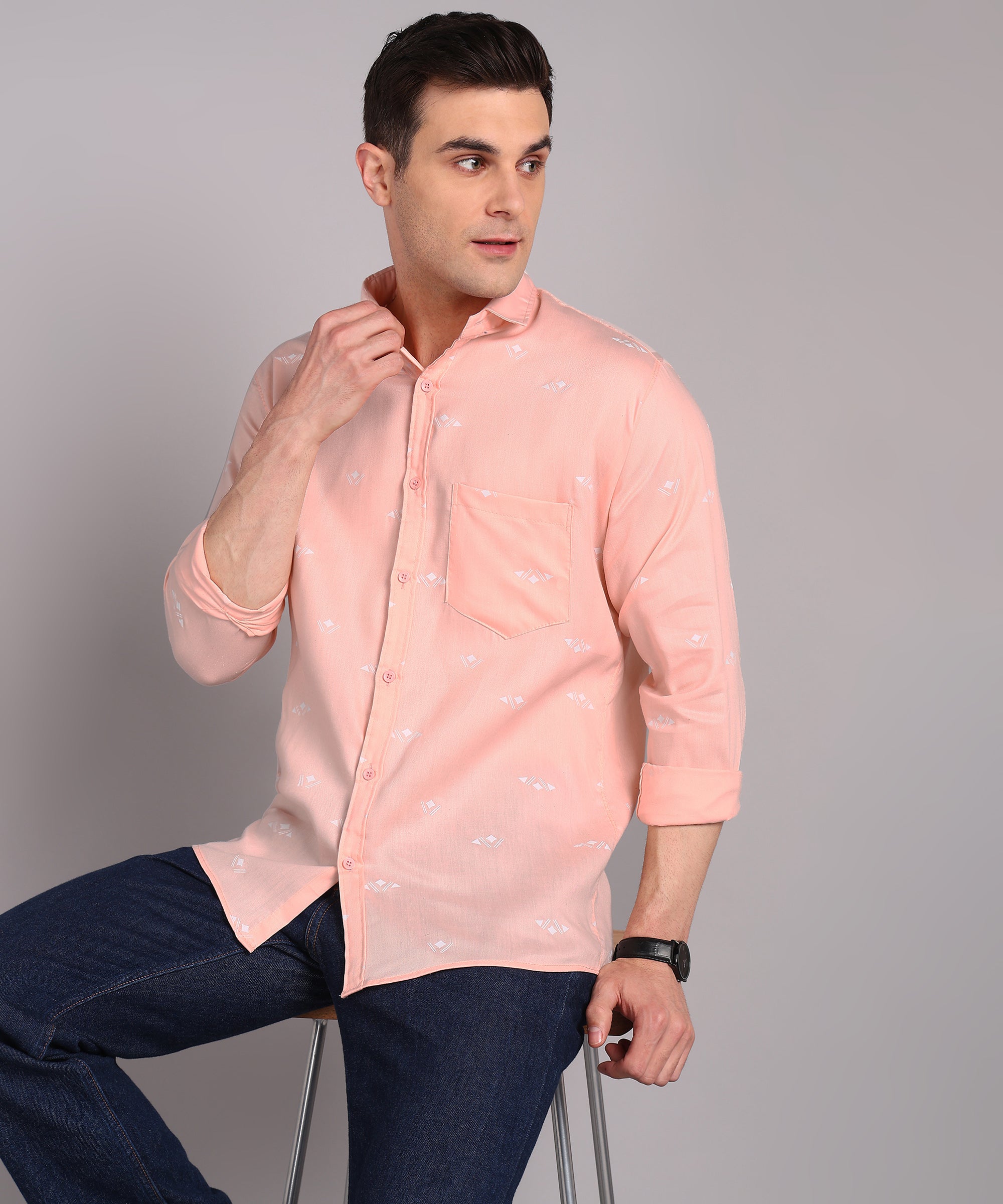 Sanganeri Peach Cotton Shirt