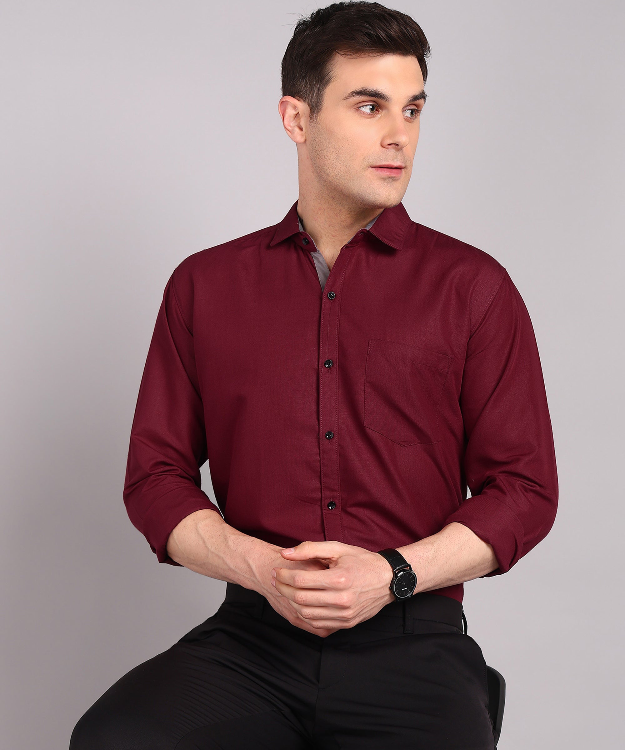 Sanganeri Solid Maroon Cotton Shirt
