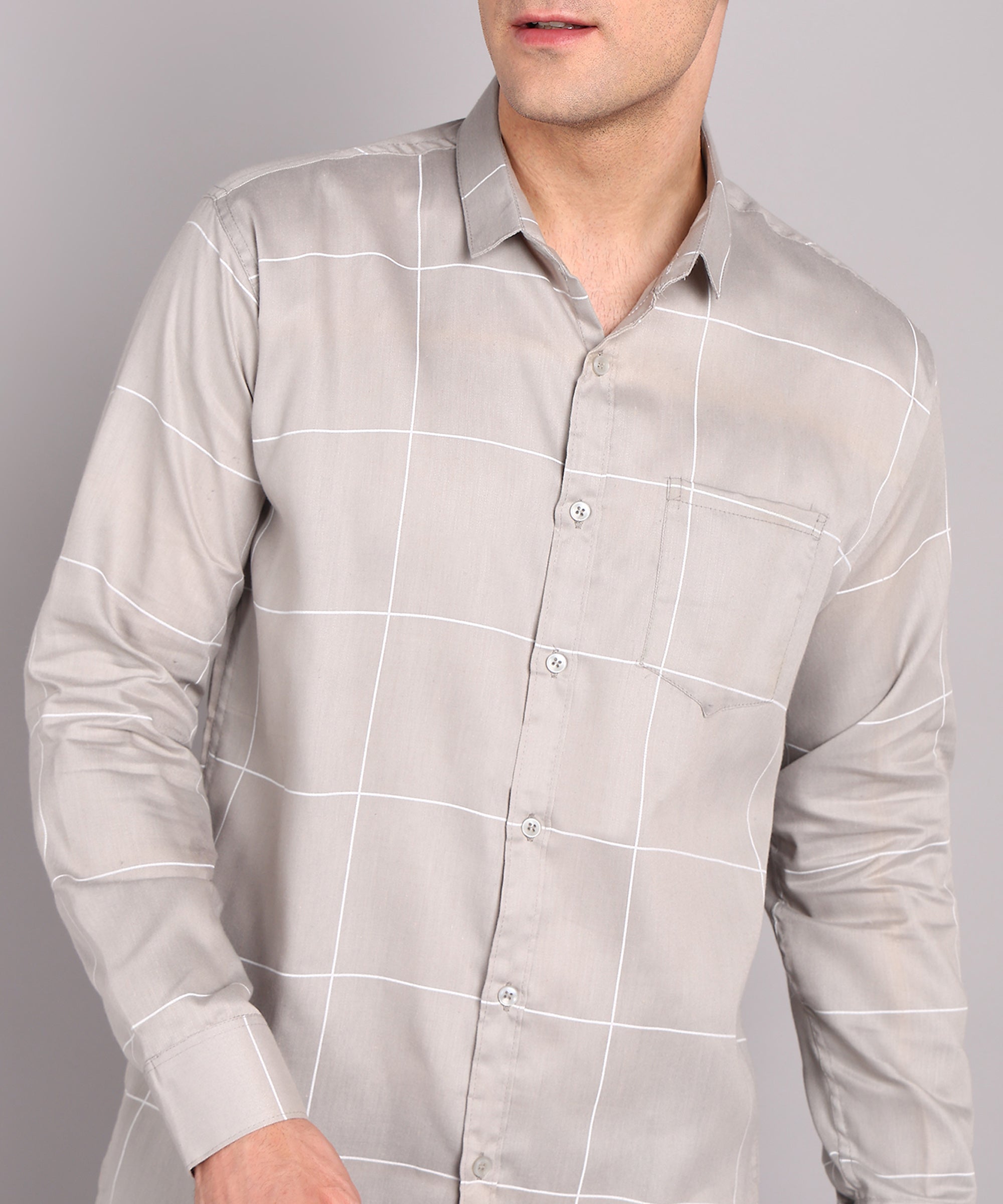 Sanganeri Grey & White Bold Checked Cotton Shirt