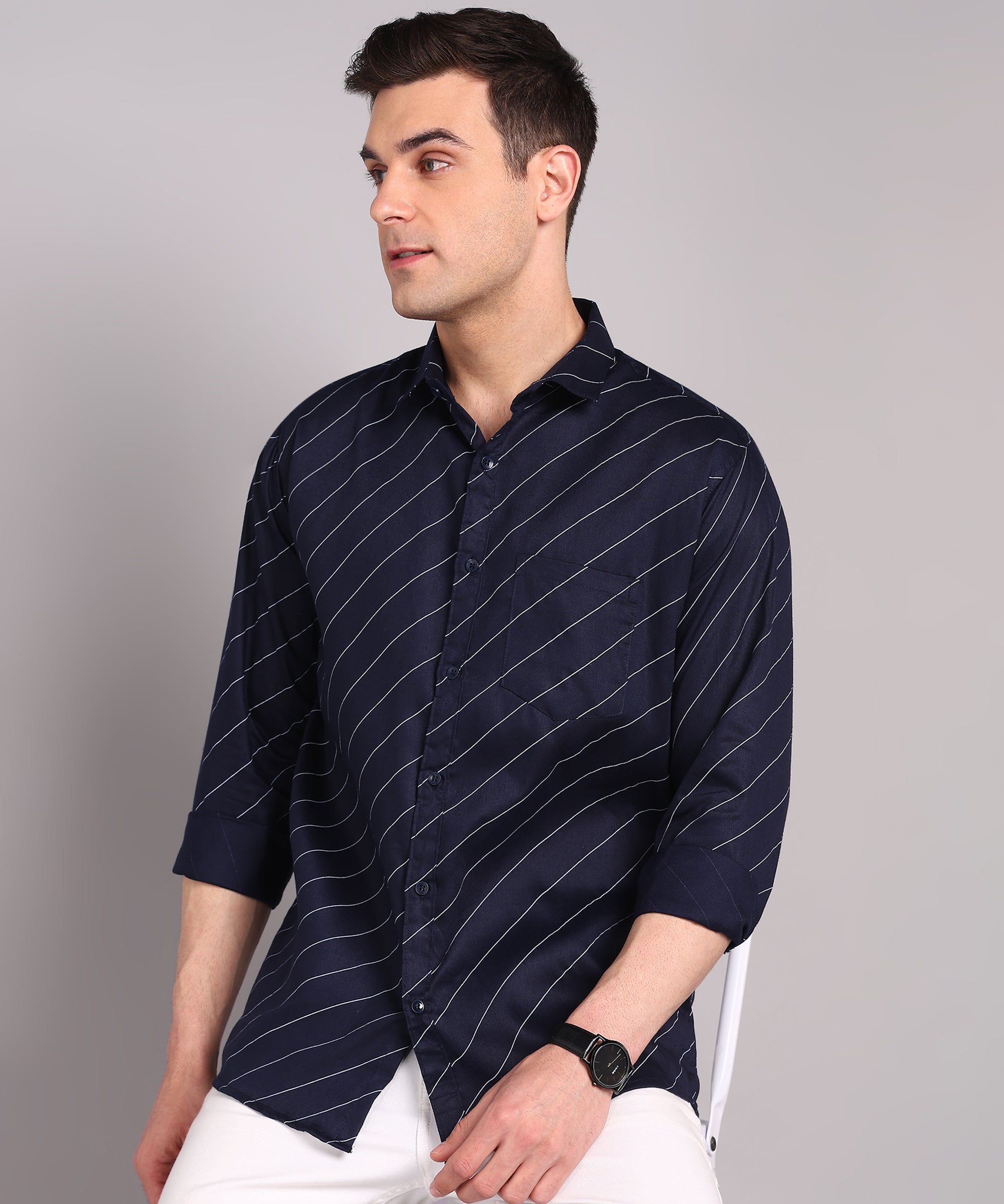 Sanganeri Navy Striped Cotton Shirt