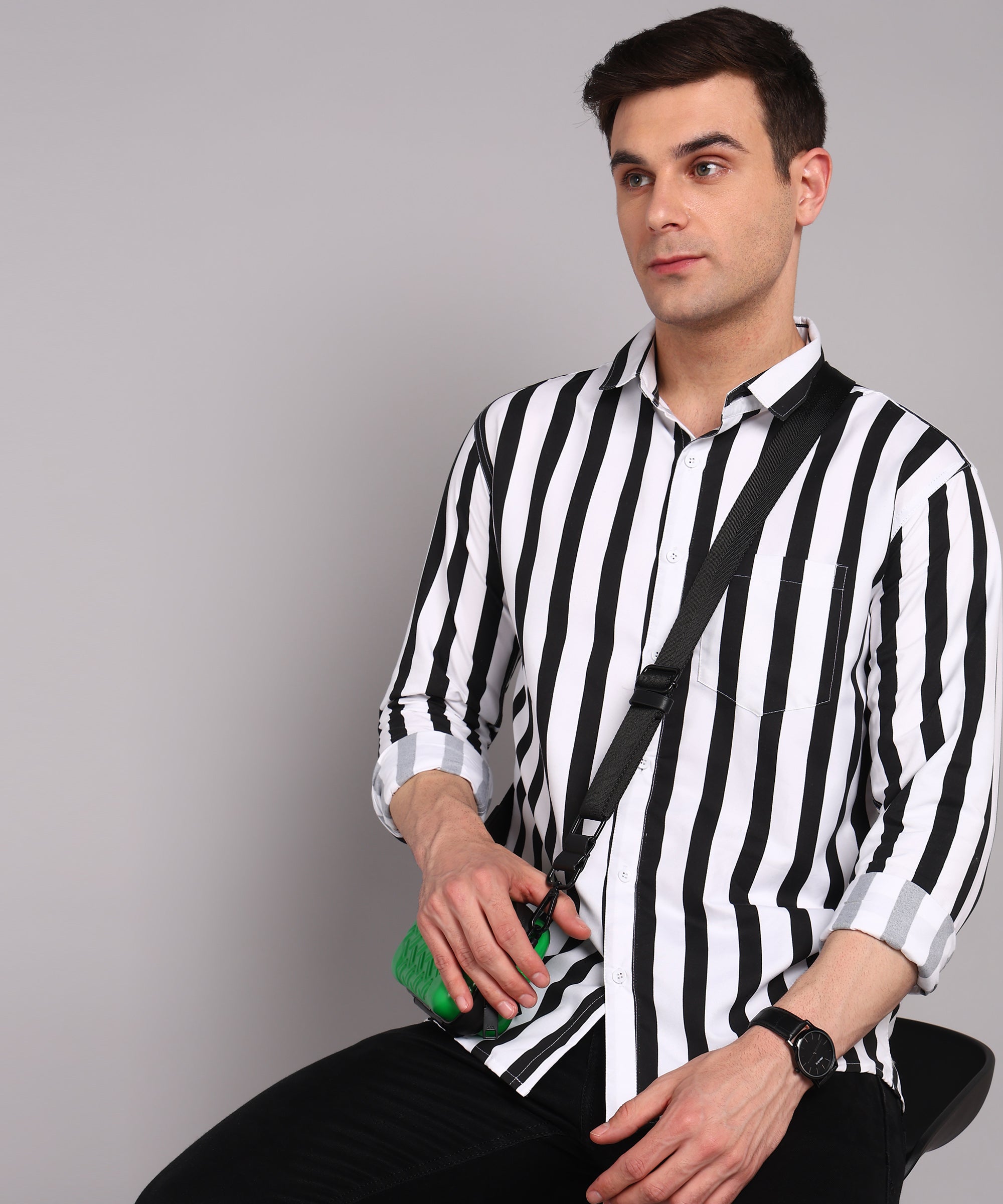 Sanganeri White & Black Striped Cotton Shirt