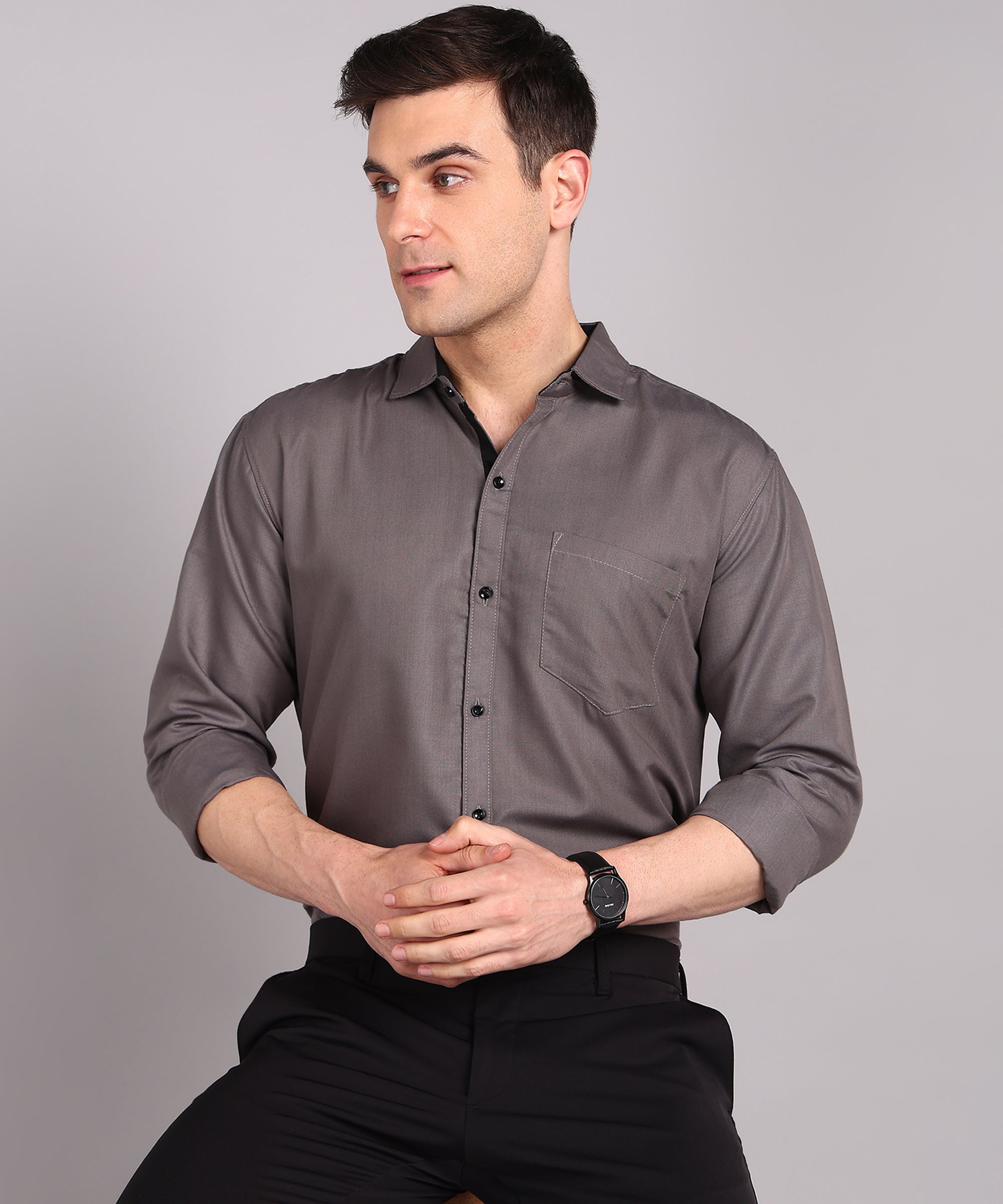 Sanganeri Solid Grey Cotton Shirt