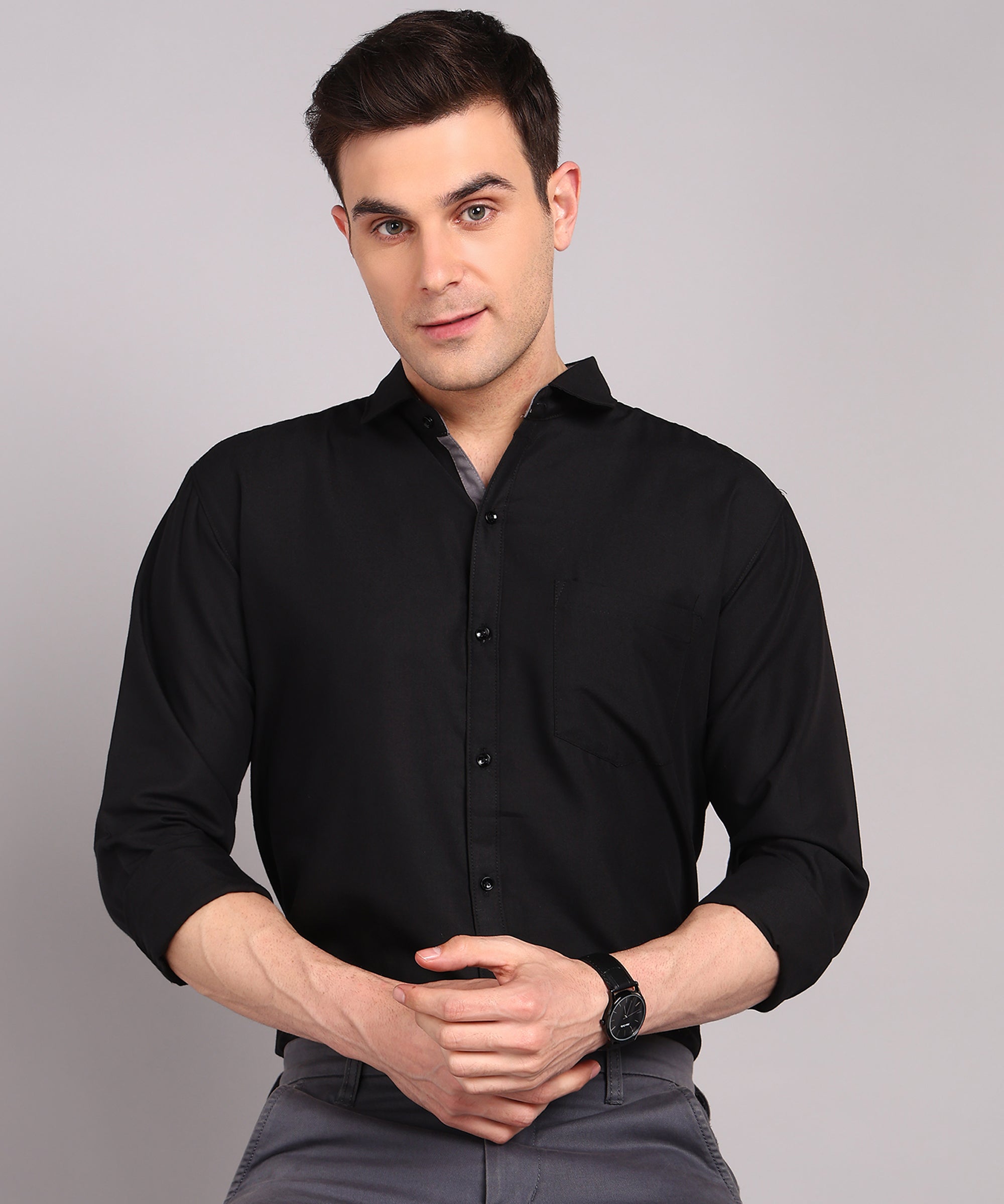 Sanganeri Solid Black Cotton Shirt