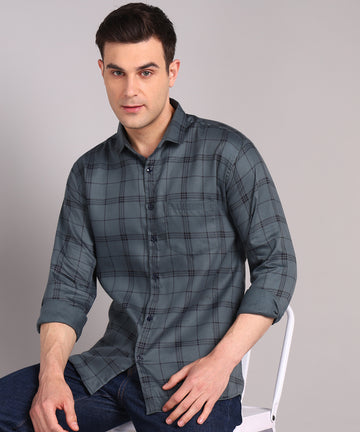 Sanganeri Grey & Navy Checked Cotton Shirt