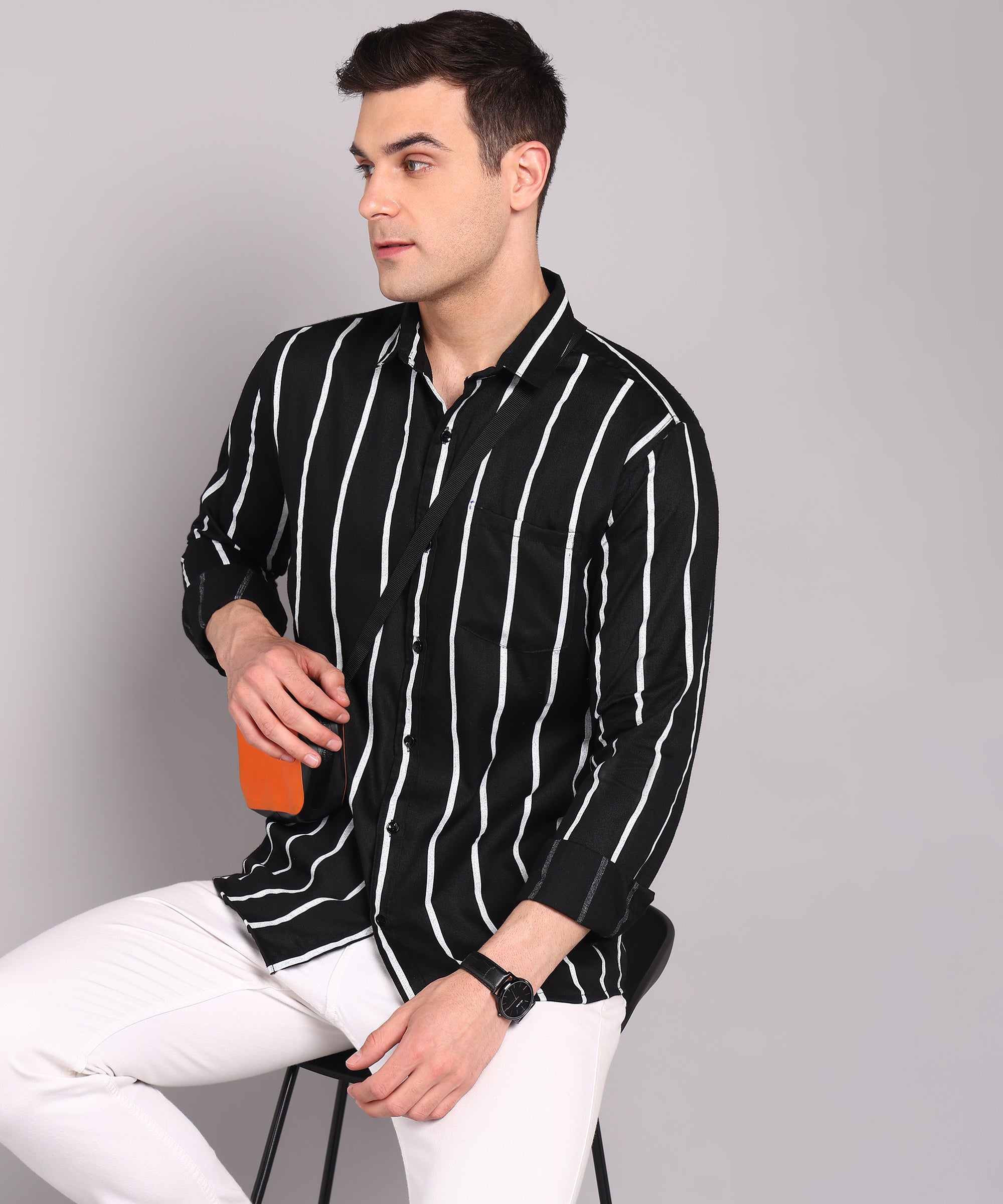 Sanganeri Black & White Striped Cotton Shirt