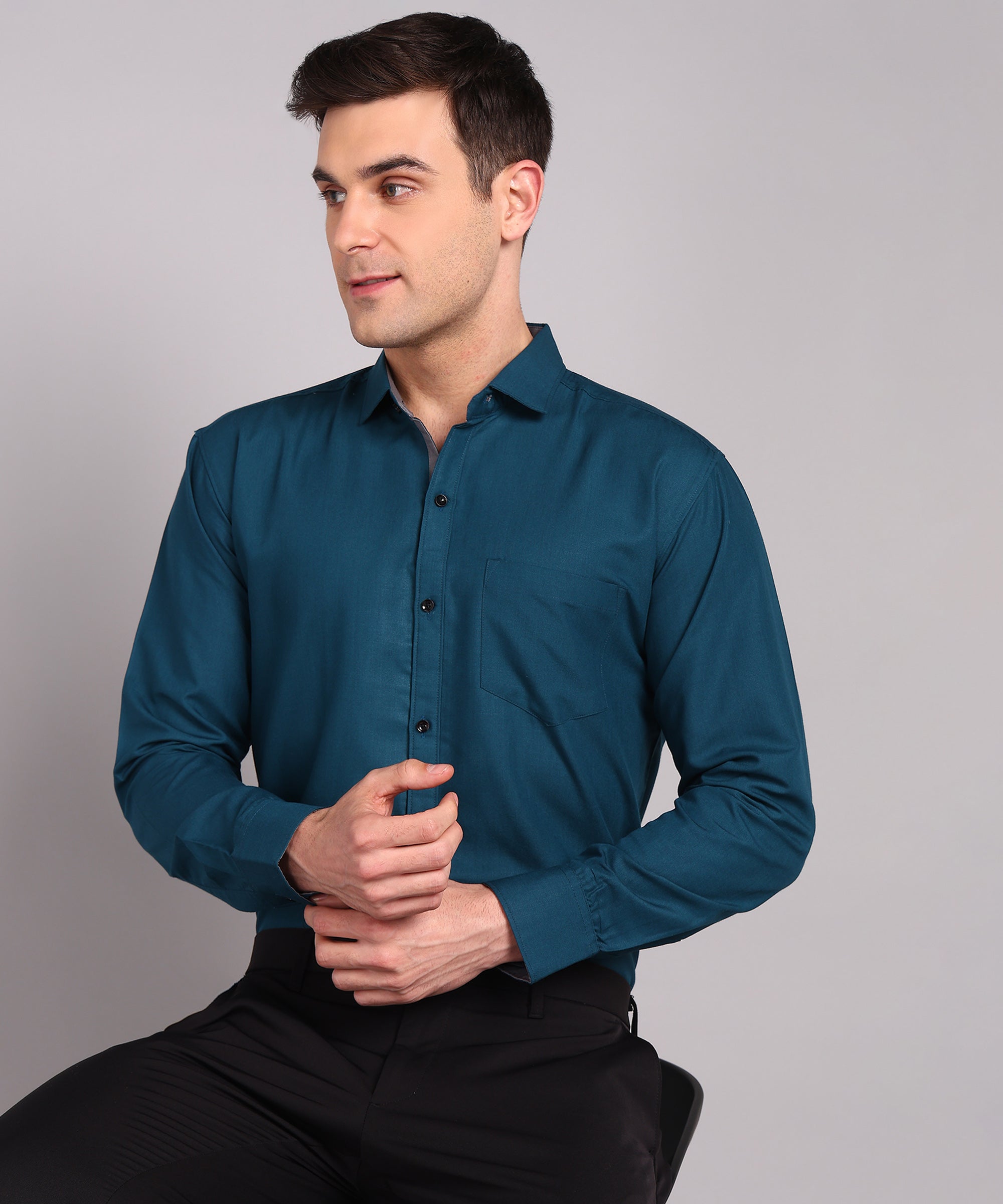 Sanganeri Teal Blue Cotton Shirt