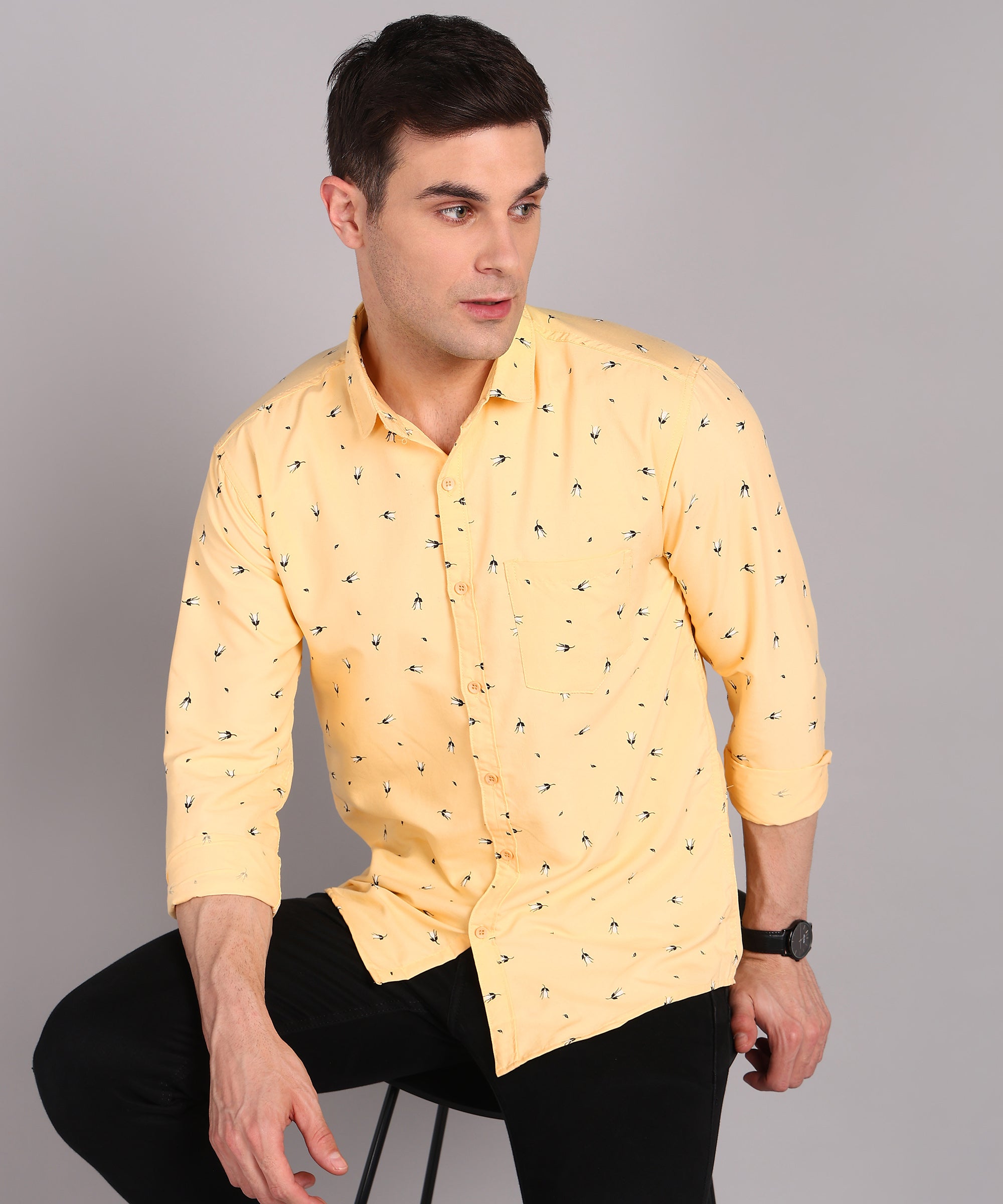Sanganeri Yellow Printed Cotton Shirt