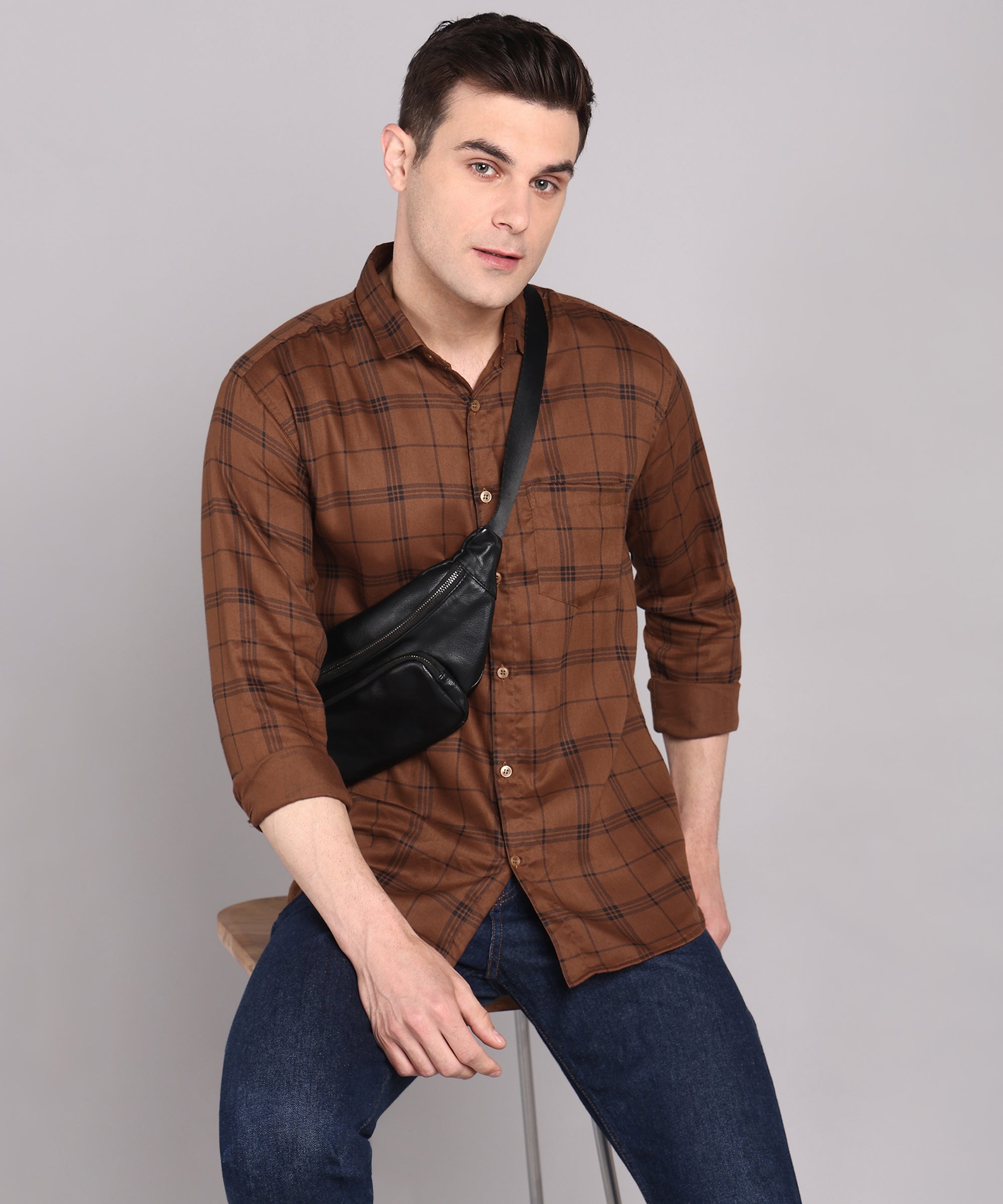 Sanganeri Brown & Black Checked Cotton Shirt