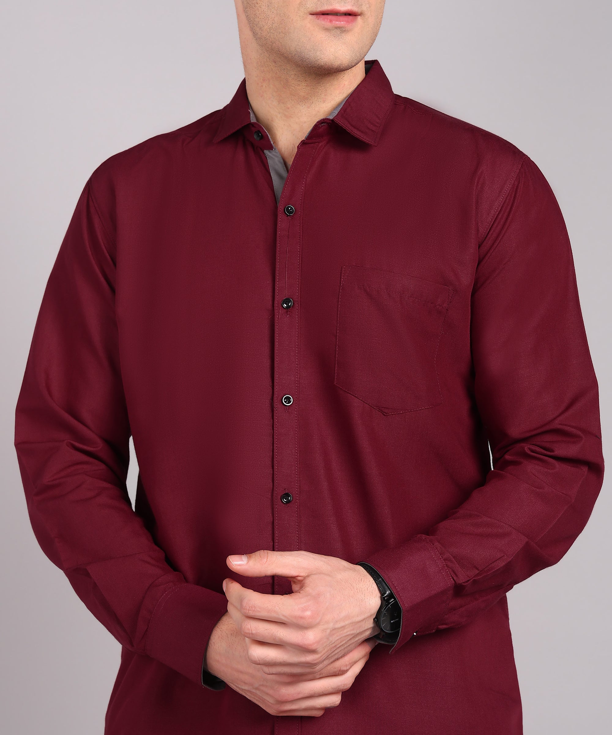 Sanganeri Solid Maroon Cotton Shirt