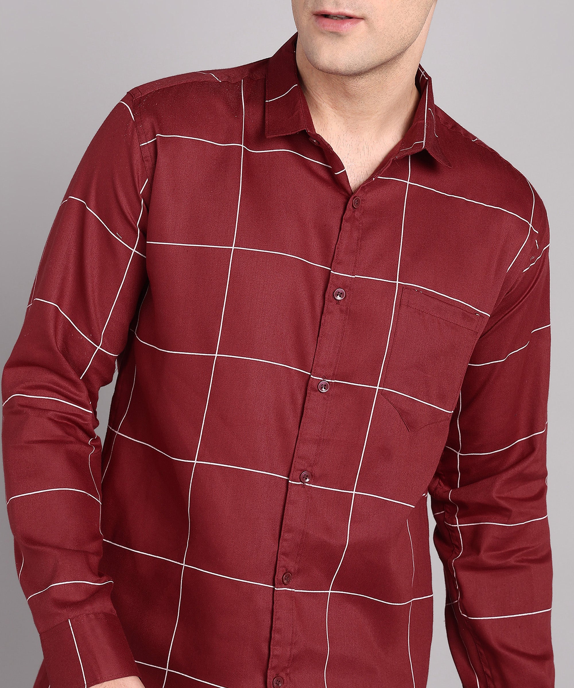Sanganeri Maroon & White Bold Checked Cotton Shirt