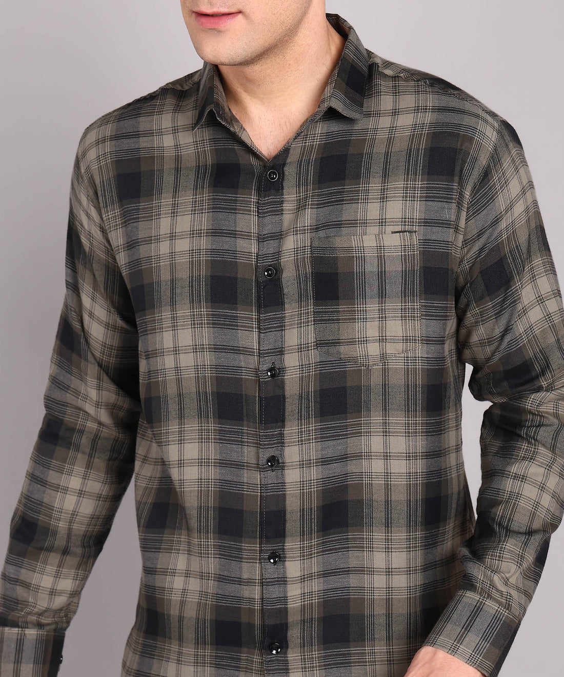 Olive Grey Checked Casual Shirt