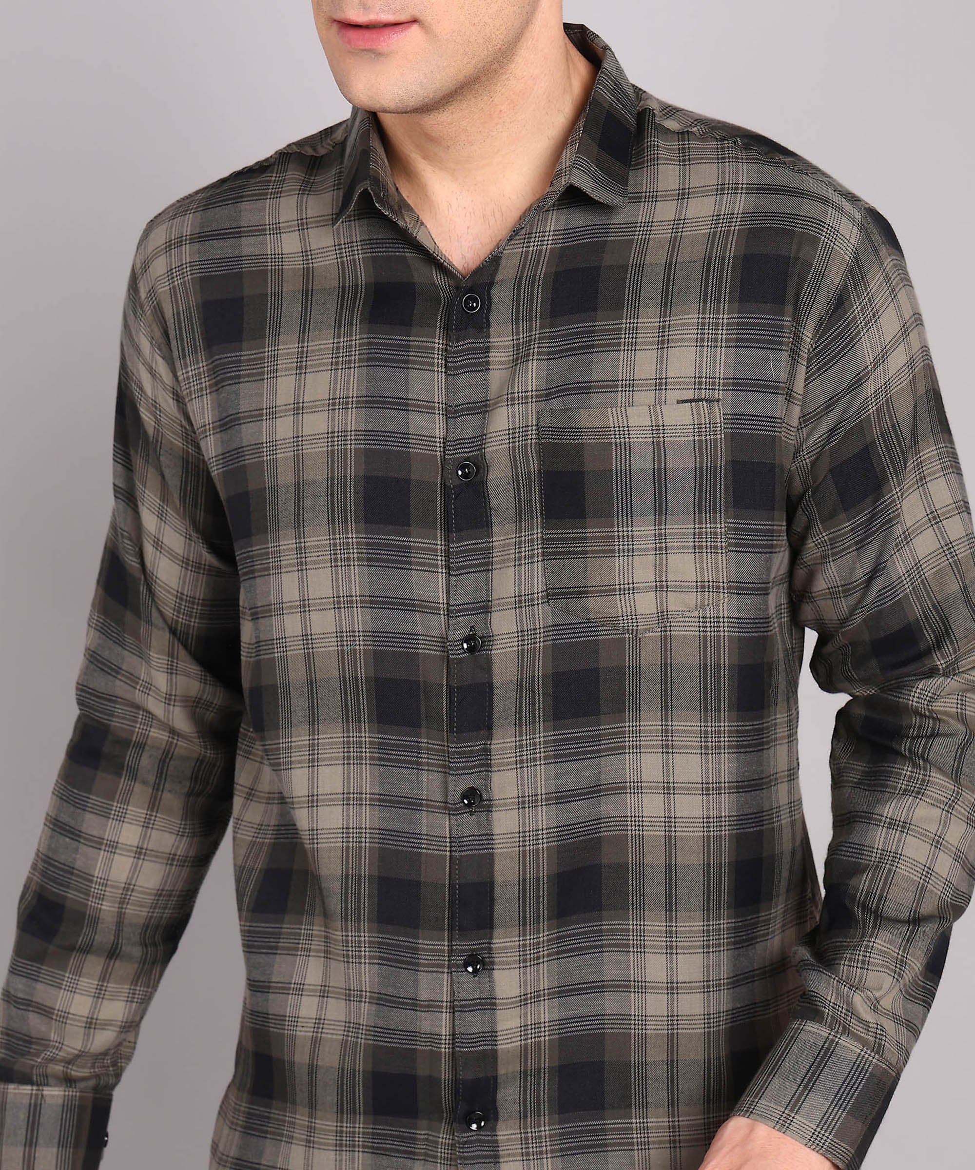 Olive Grey Checked Casual Shirt