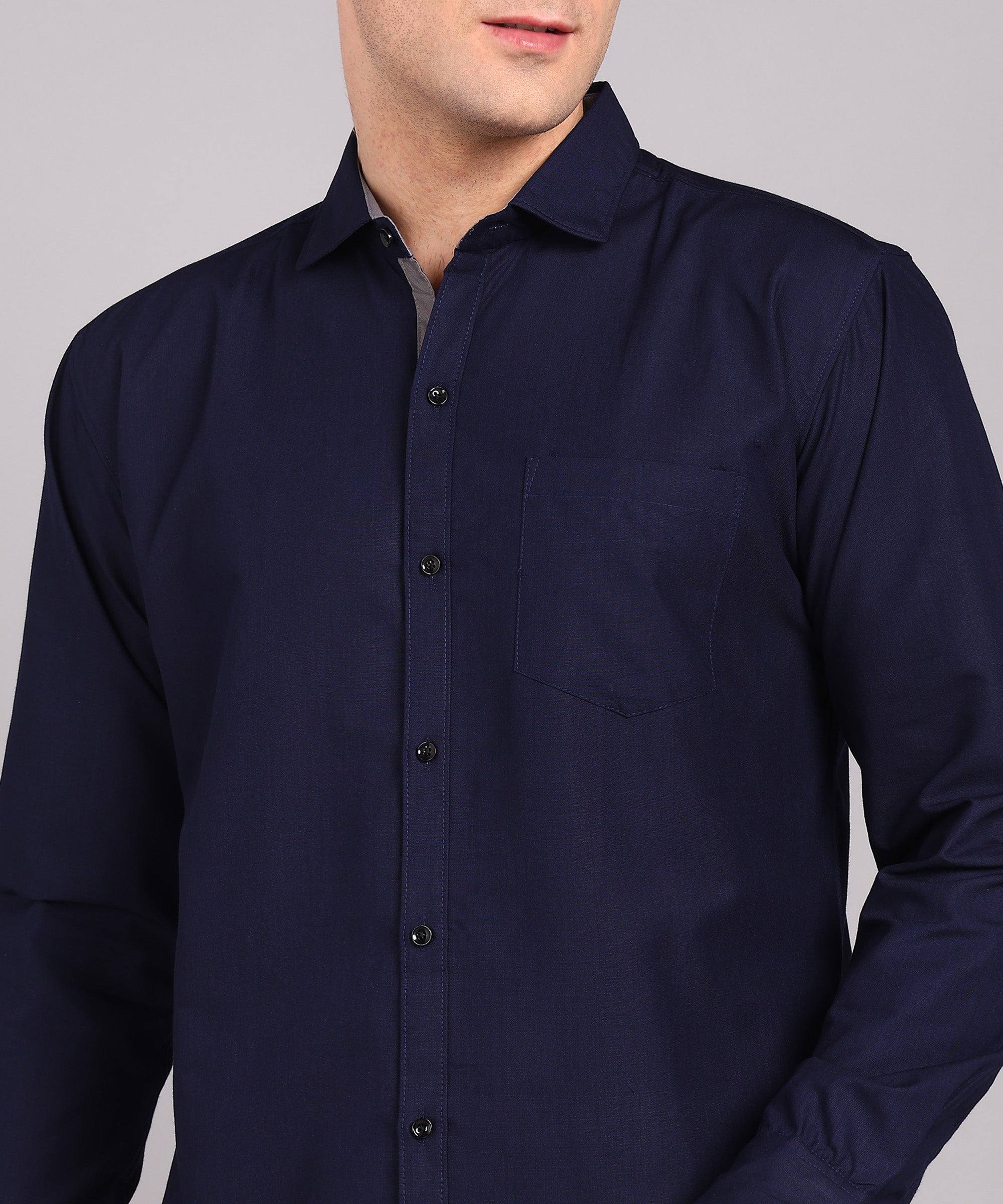 Sanganeri Solid Navy Cotton Shirt