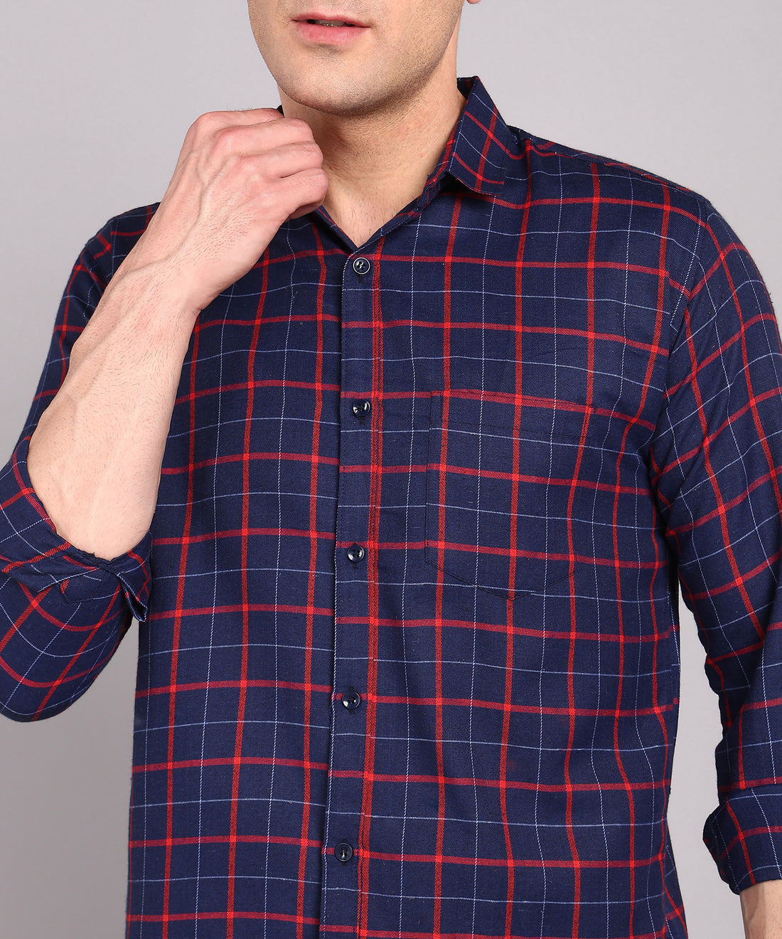Sanganeri Navy & Red Grid Checked Cotton Shirt
