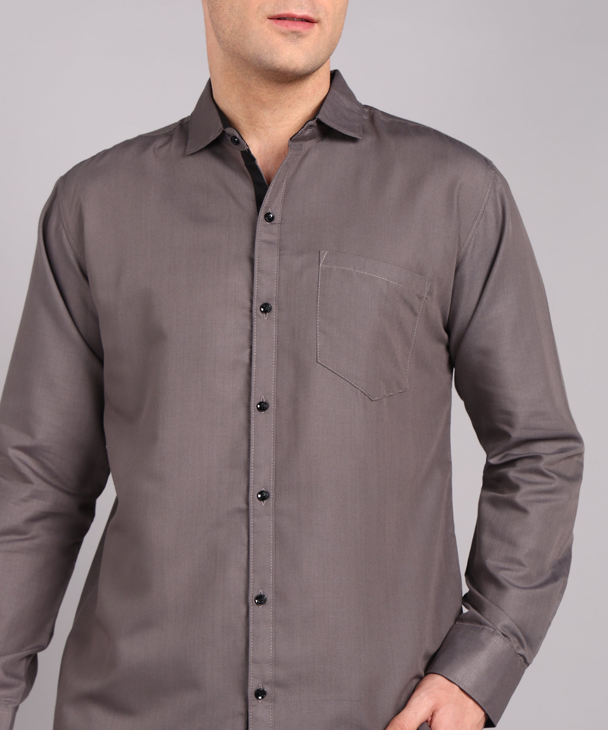 Sanganeri Solid Grey Cotton Shirt