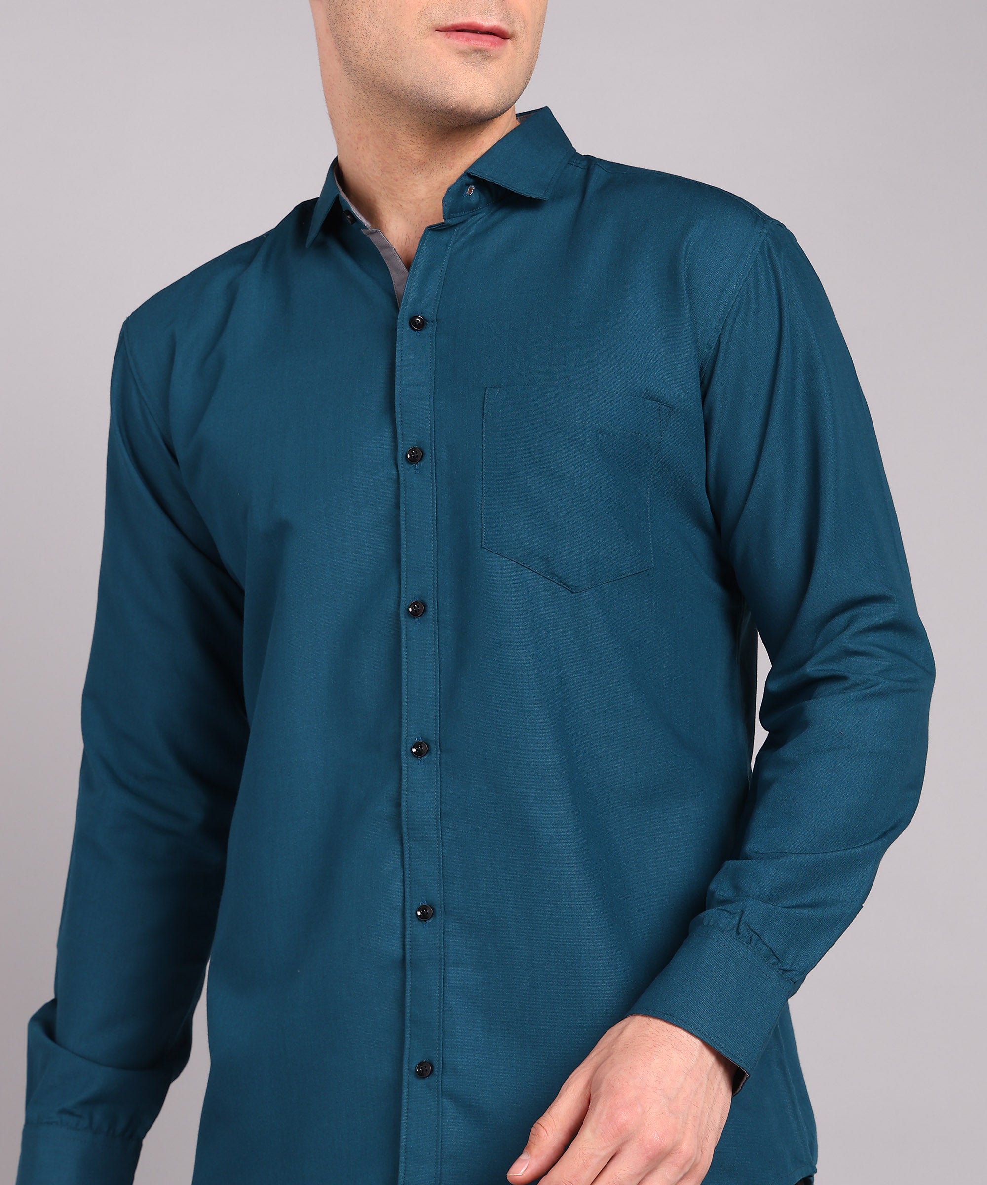 Sanganeri Teal Blue Cotton Shirt