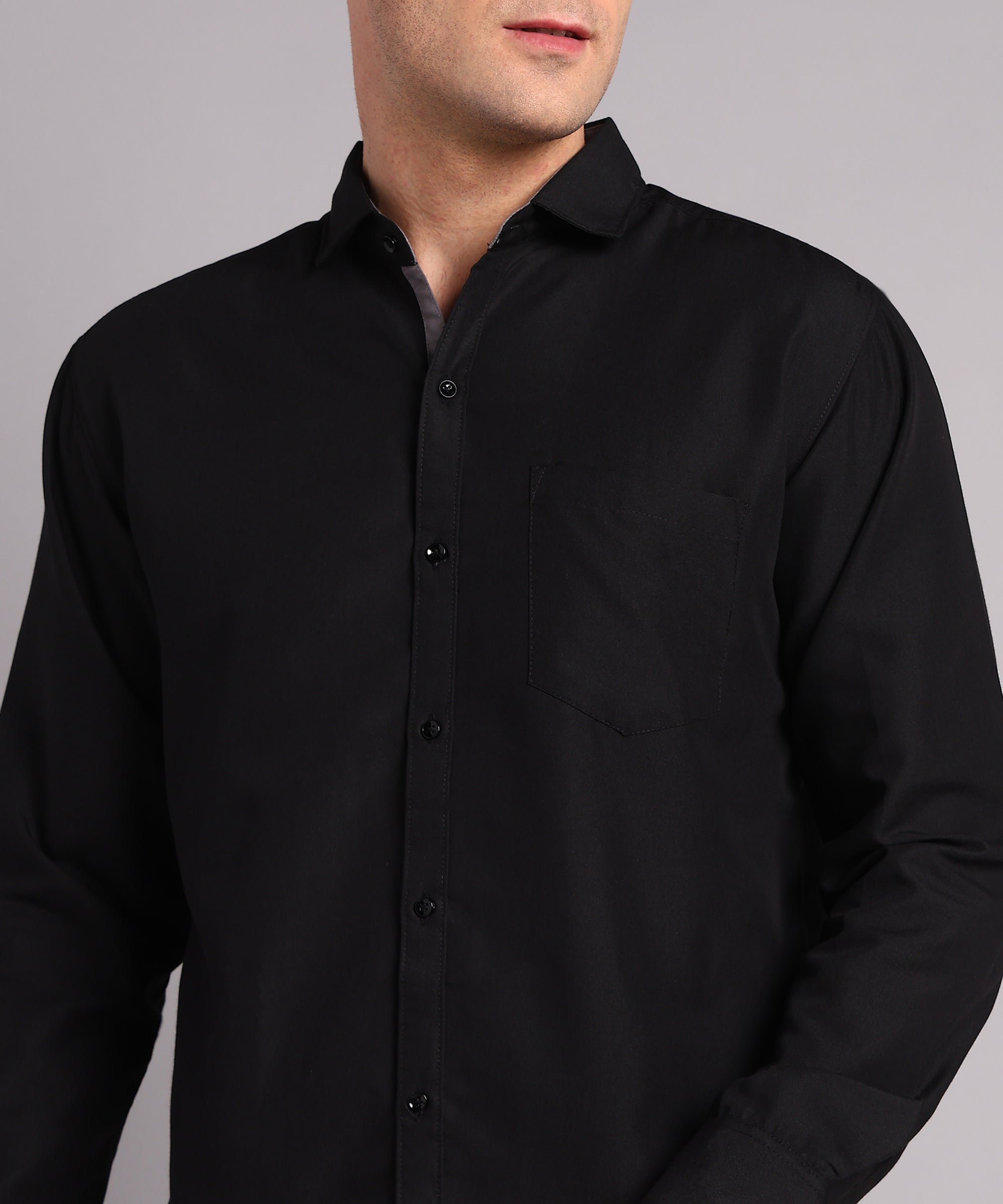 Sanganeri Solid Black Cotton Shirt