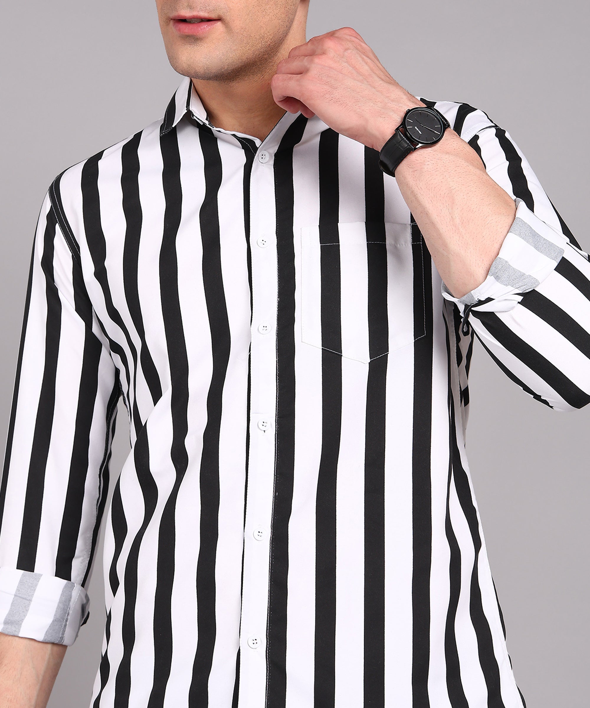 Sanganeri White & Black Striped Cotton Shirt