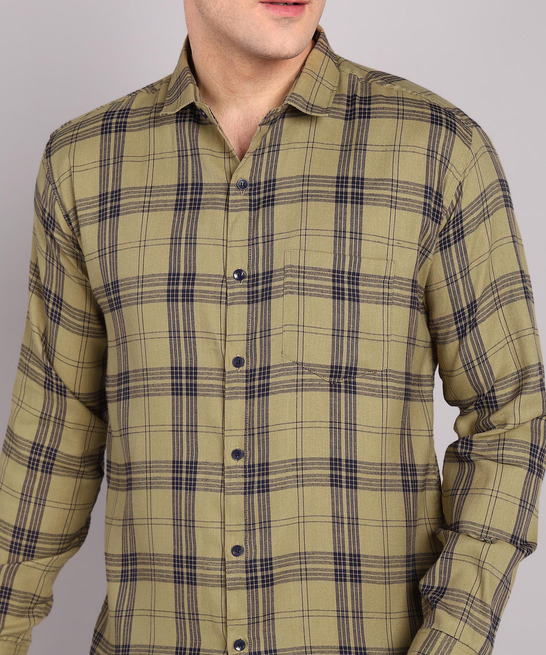 Men’s Olive Green Checked Casual Shirt