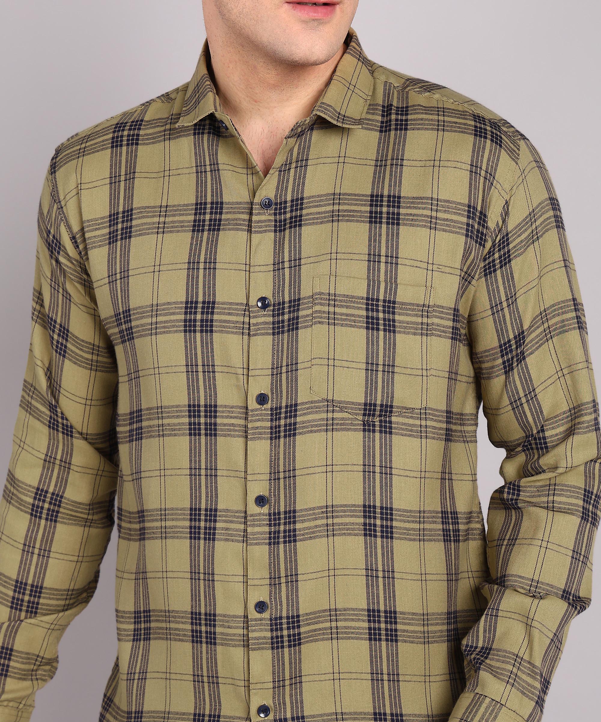 Men’s Olive Green Checked Casual Shirt
