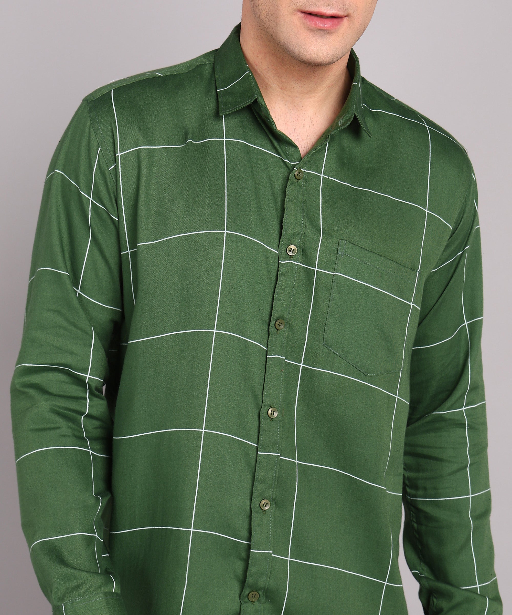 Sanganeri Green & White Bold Checked Cotton Shirt
