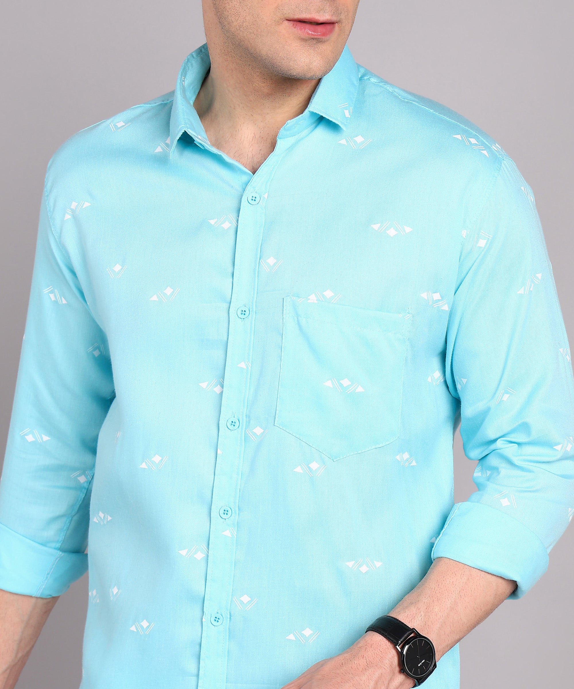 Sanganeri Turquoise Blue Cotton Shirt