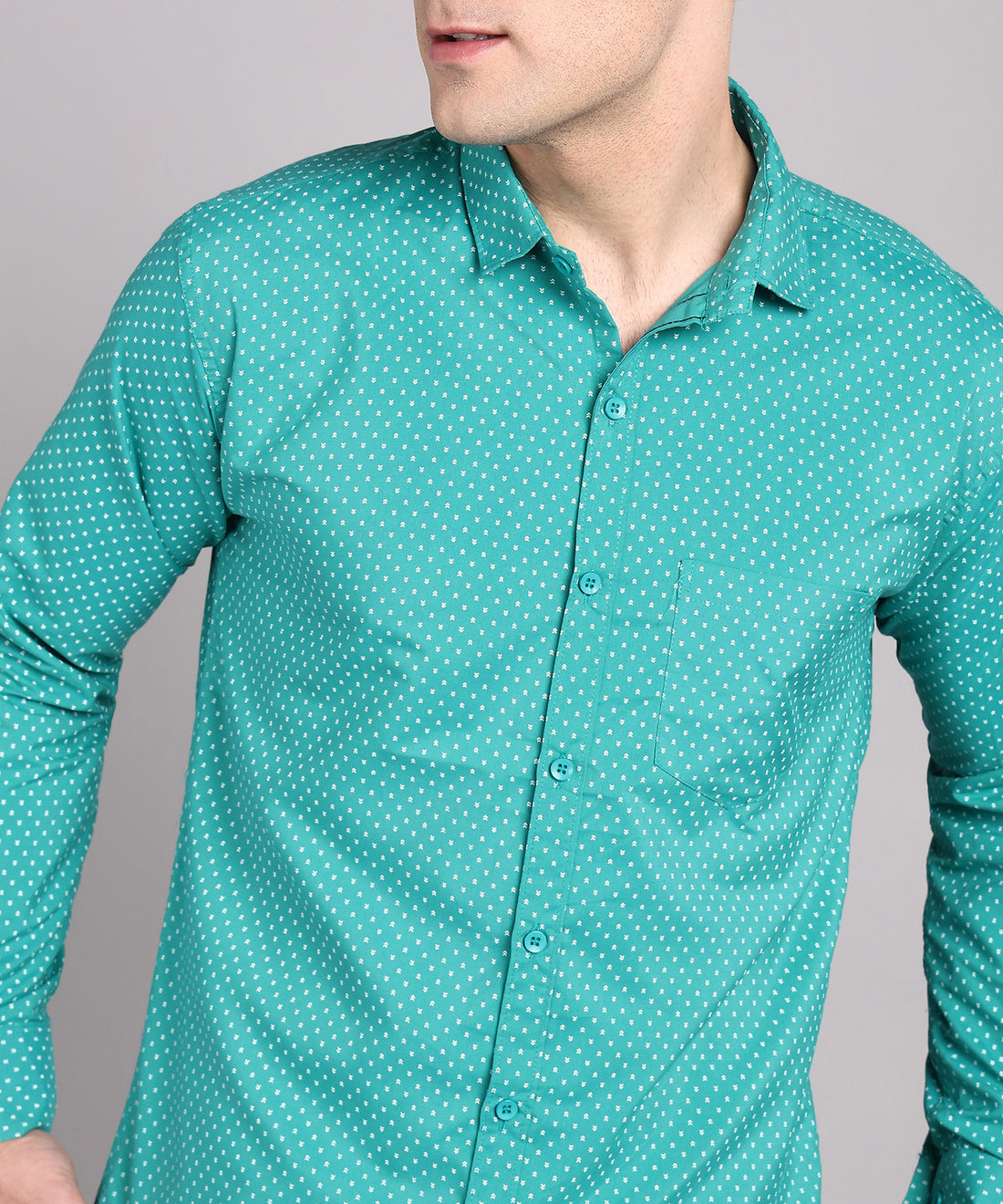 Sanganeri Teal Green Cotton Shirt